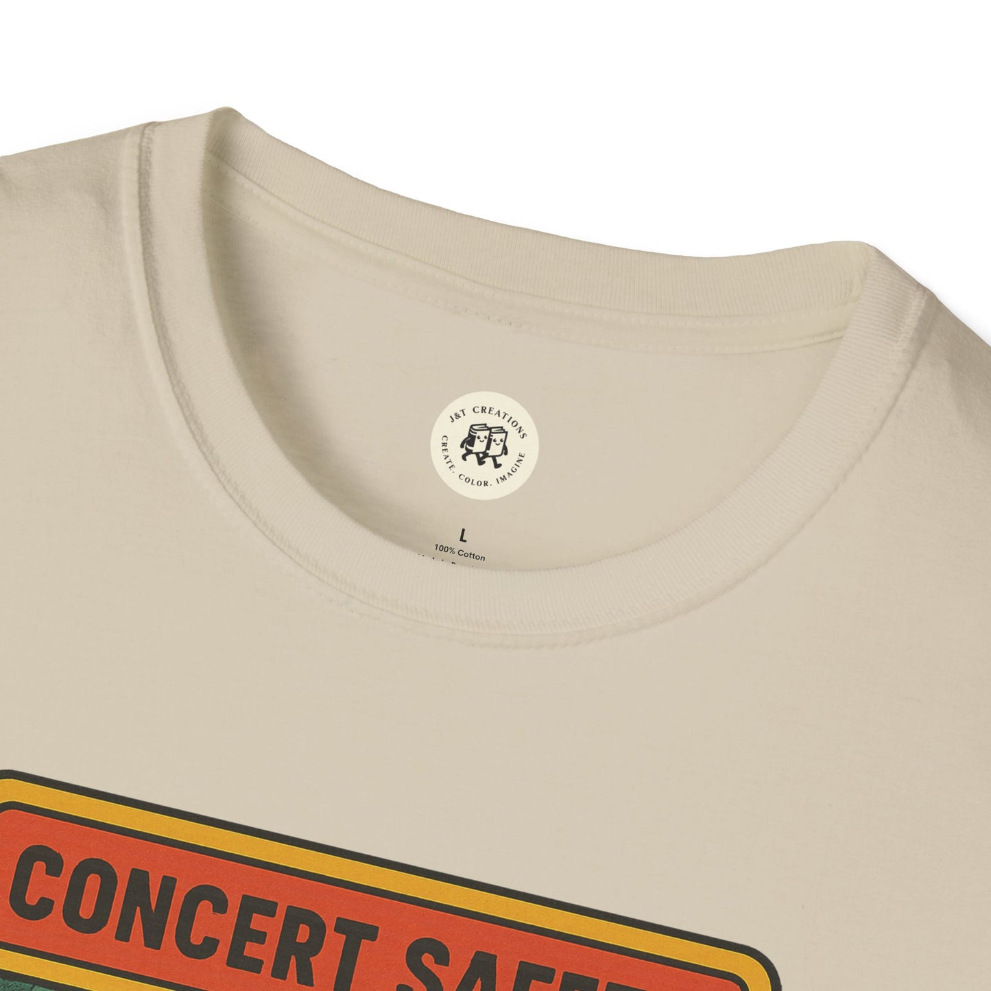 Printify Pearl Jam crowd surfing tee in beige with concert safety graphic on front
