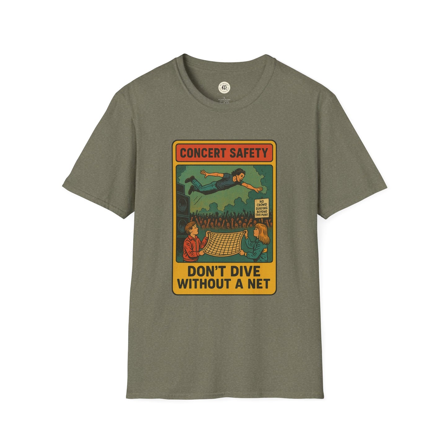 Printify Pearl Jam crowd surfing tee with concert safety graphic and vintage style design