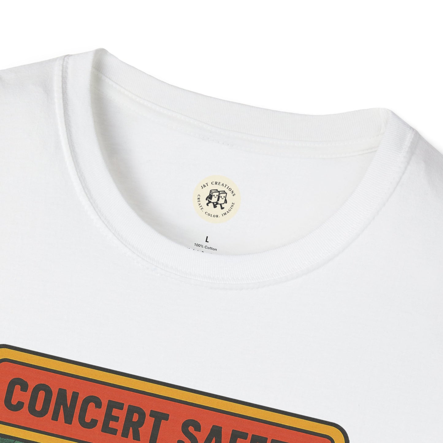 White Printify T-shirt featuring Pearl Jam crowd surfing tee design with concert safety graphic
