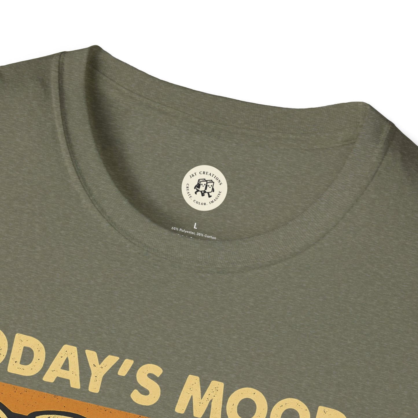 Printify olive green screaming goat t-shirt with round neckline and beige text design