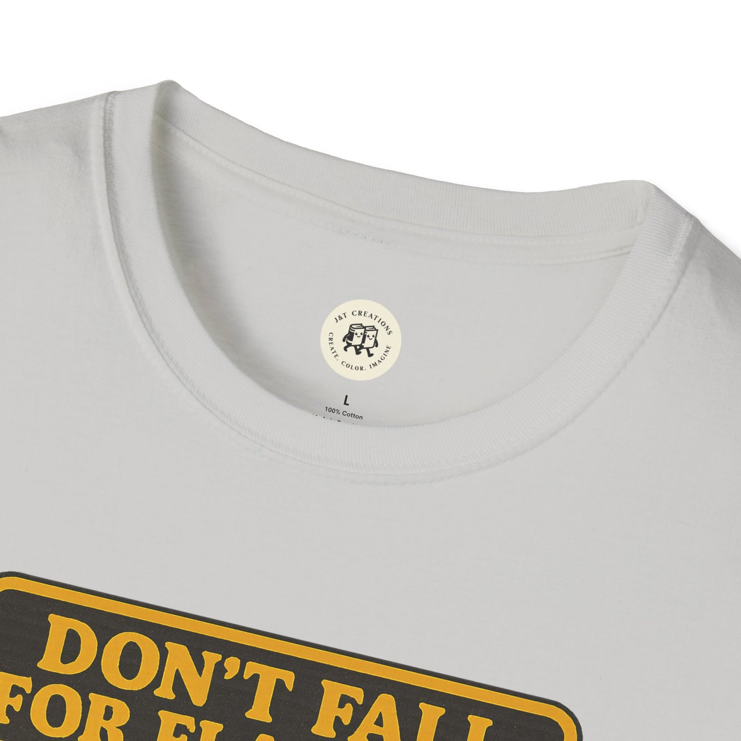 White Printify t-shirt featuring a bold big bad wolf graphic t-shirt design with yellow text