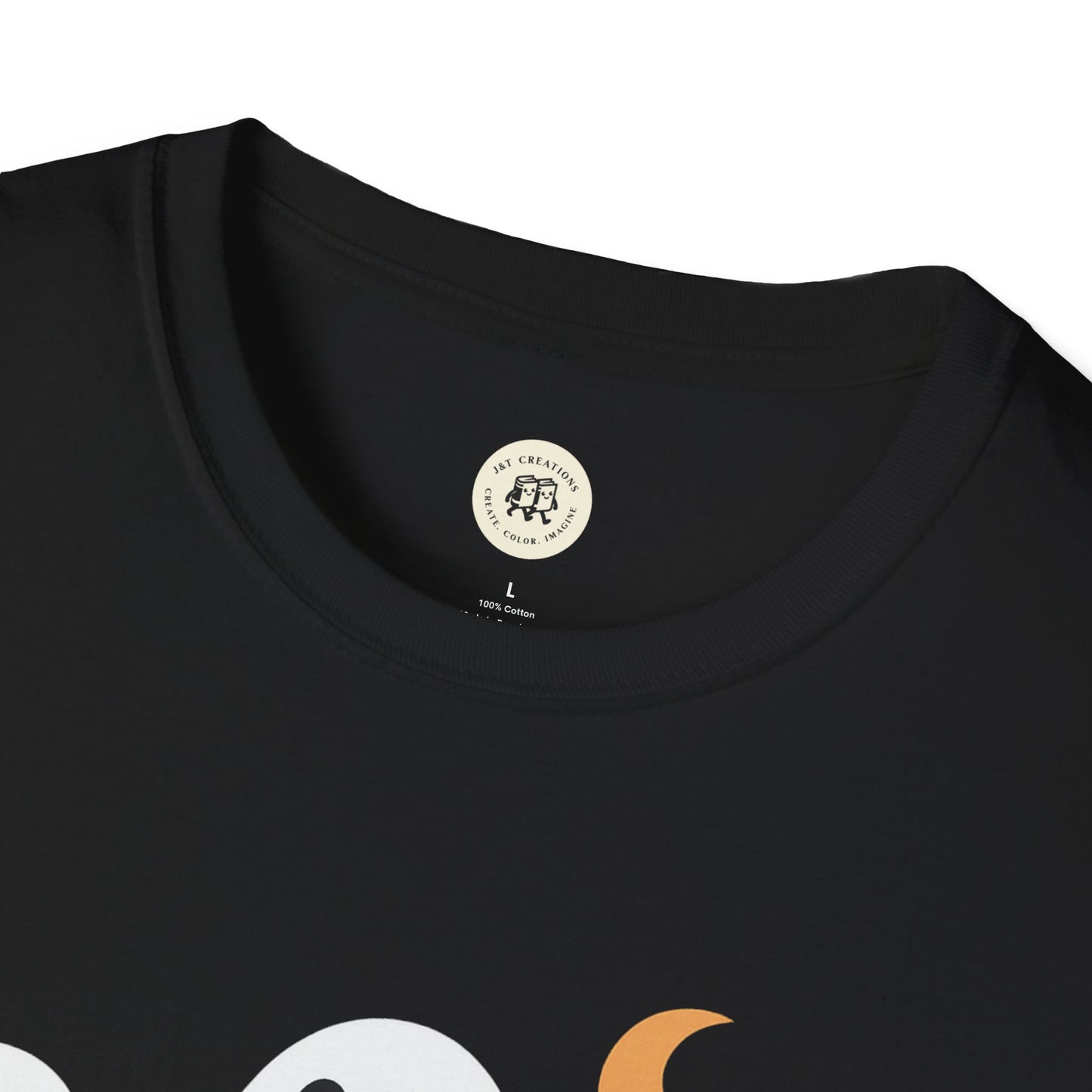 Black Printify Boo Crew Halloween shirt with rounded neckline and cotton fabric