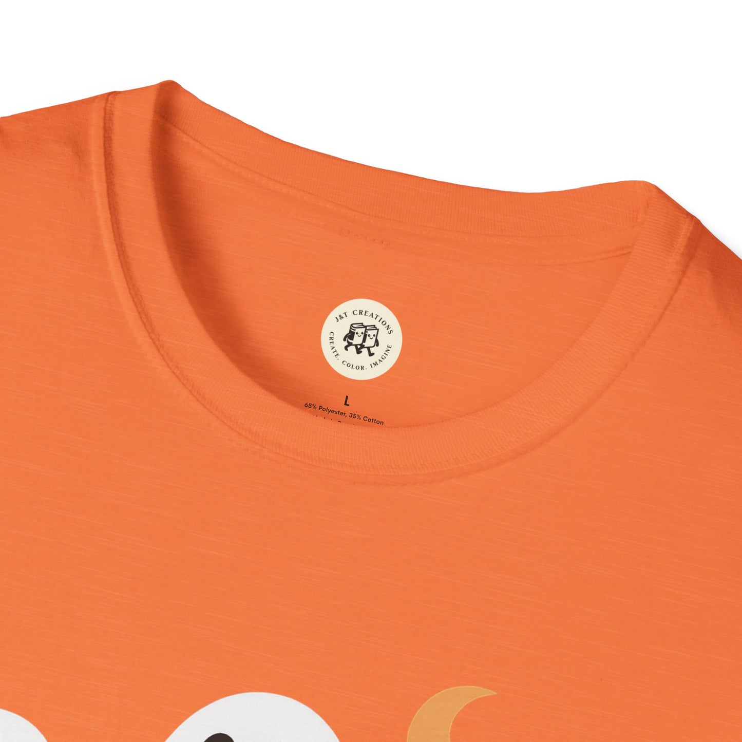 Orange Printify Boo Crew Halloween shirt featuring spooky ghost and moon design on soft fabric