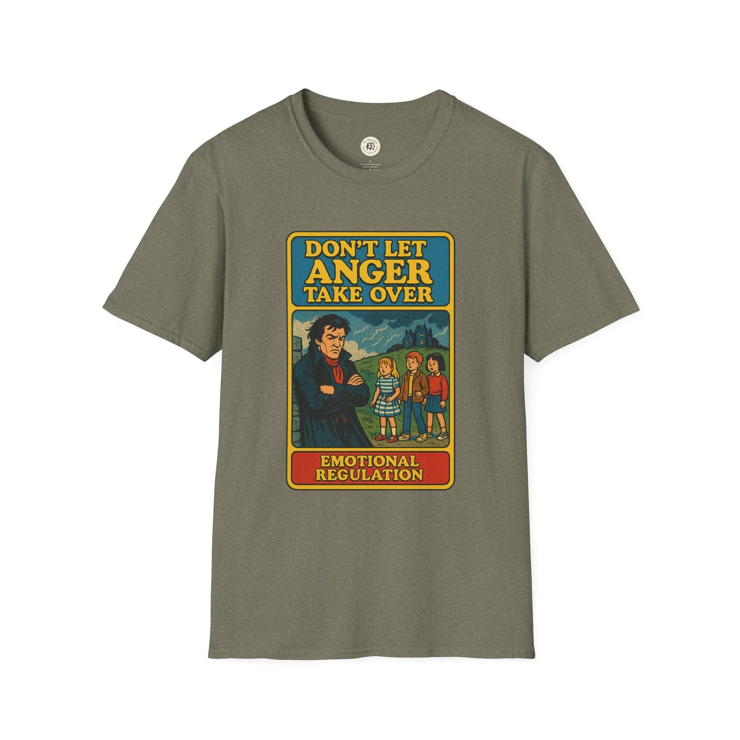 Printify Heathcliff quote unisex tee with emotional regulation graphic and motivational text
