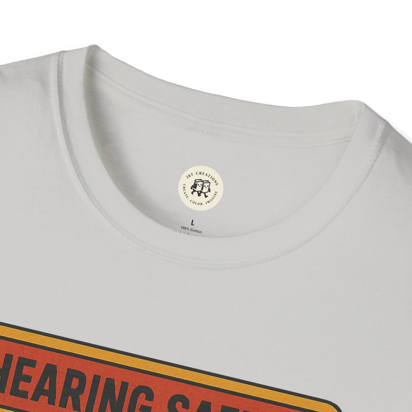 White nirvana retro safety shirt by Printify with close-up of collar and partial graphic print