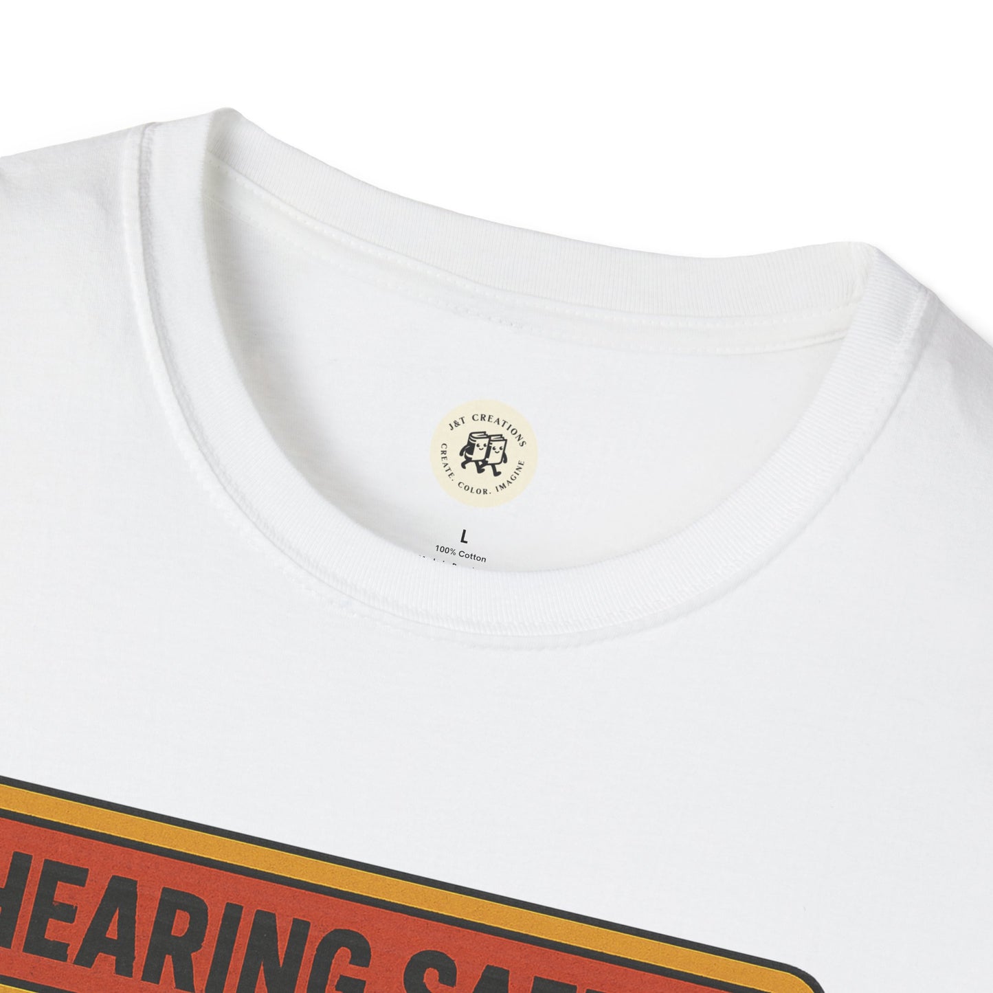 White Printify t-shirt featuring a nirvana retro safety shirt design with bold vintage text print