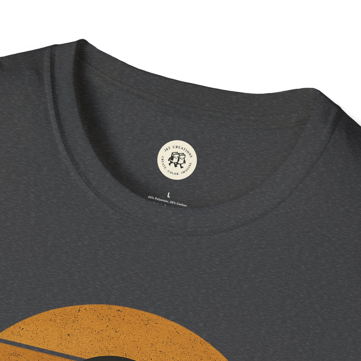 Printify retro UFO t-shirt with dark gray fabric and vintage orange UFO graphic design