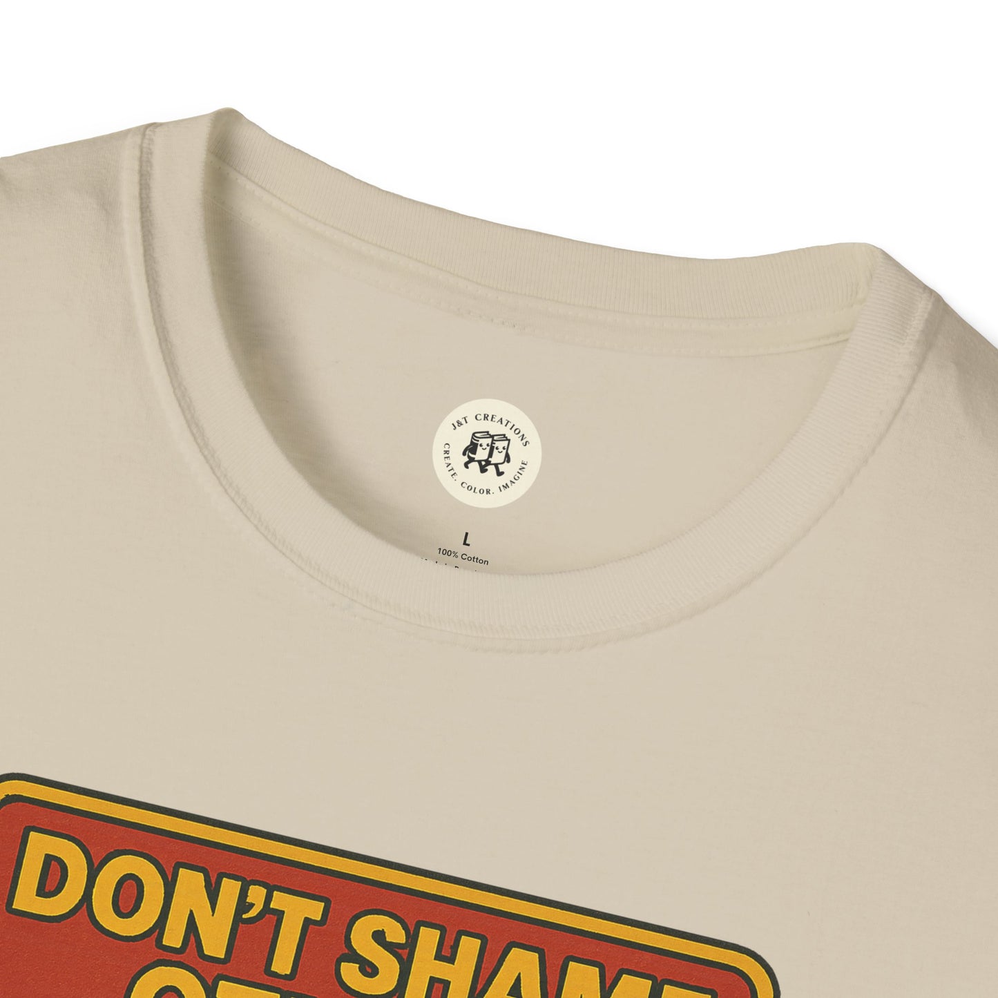 Close-up of cream Printify t-shirt featuring Hester Prynne kindness shirt design with bold text print