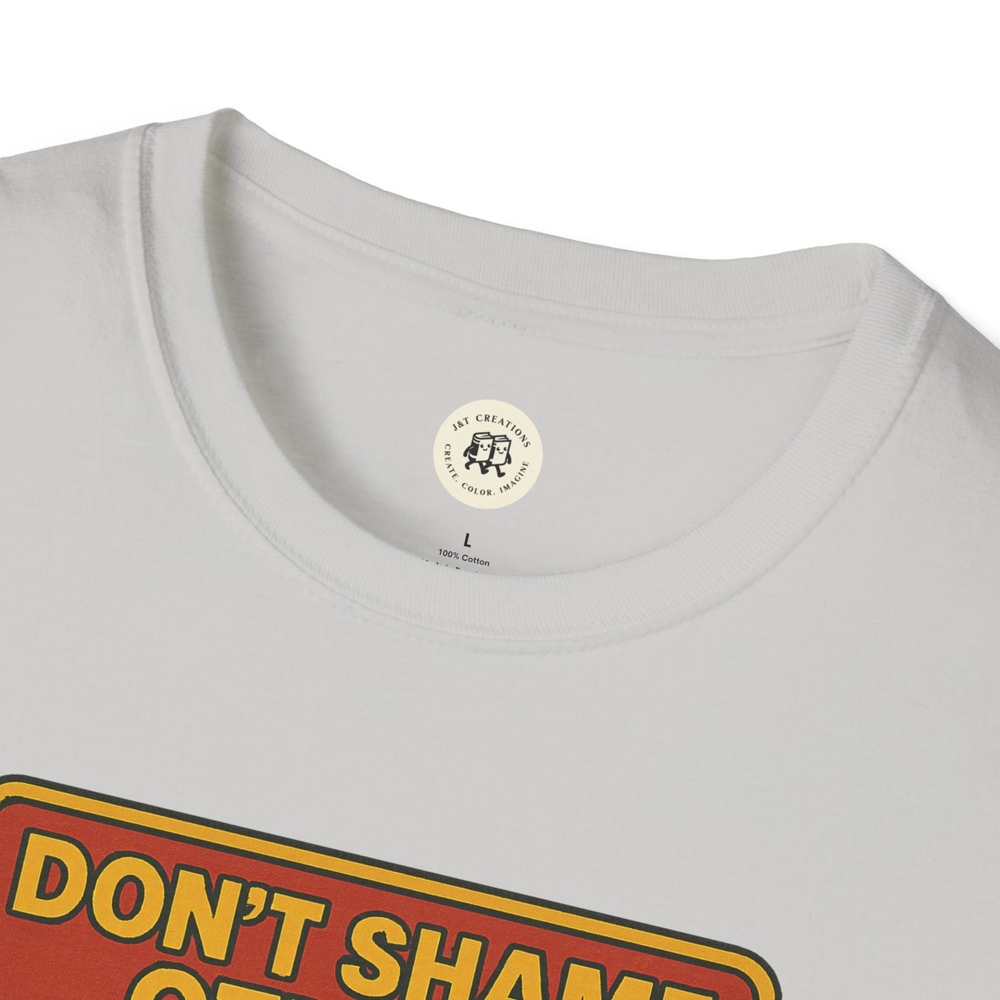 White Printify Hester Prynne kindness shirt with bold text design on front neckline
