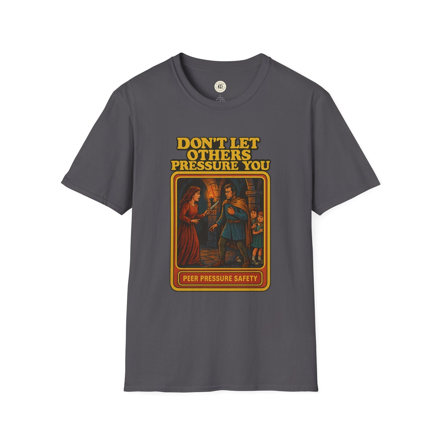 Gray Lady Macbeth inspirational shirt with vintage style peer pressure safety graphic and text