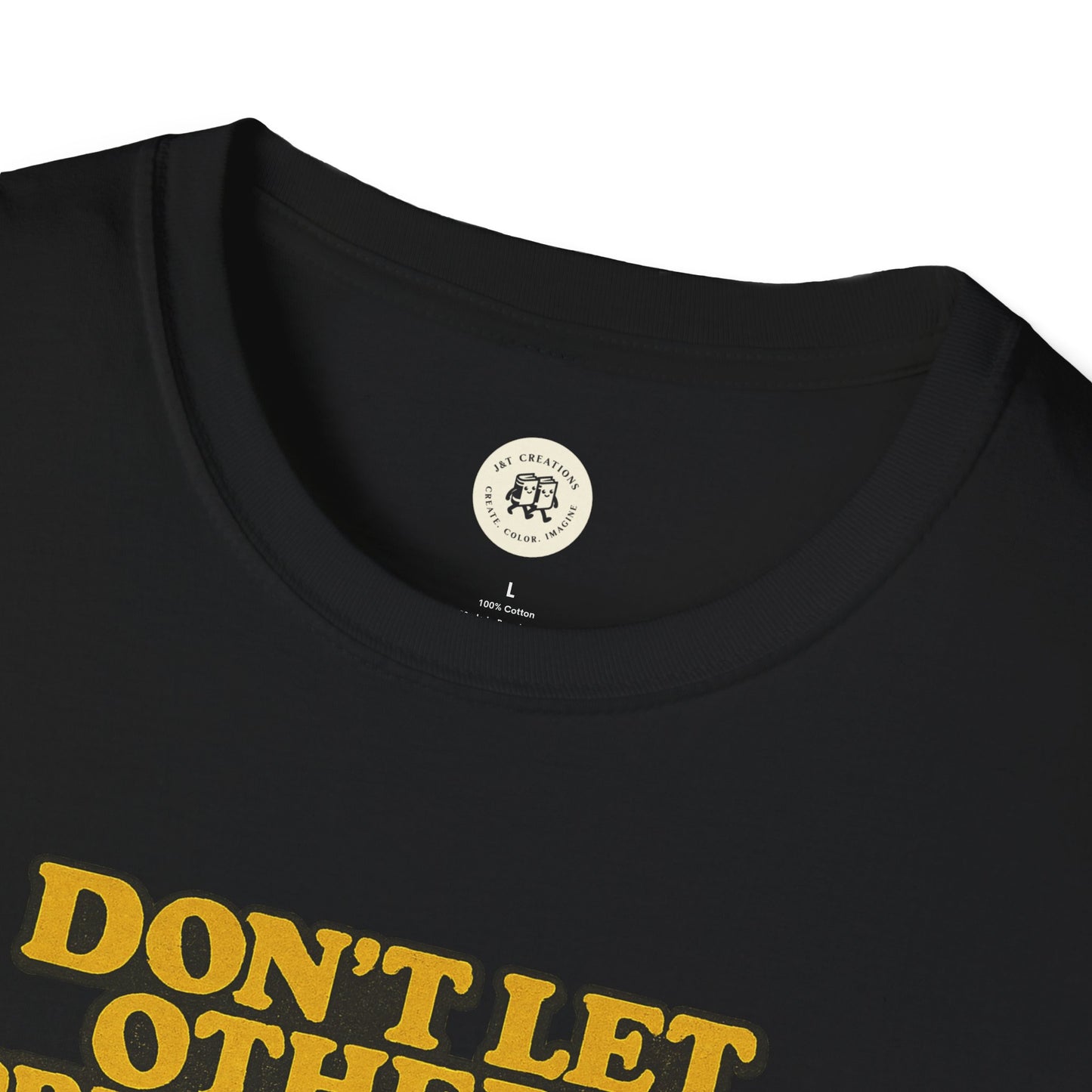 Black Lady Macbeth inspirational shirt with bold yellow text printed on front by Printify