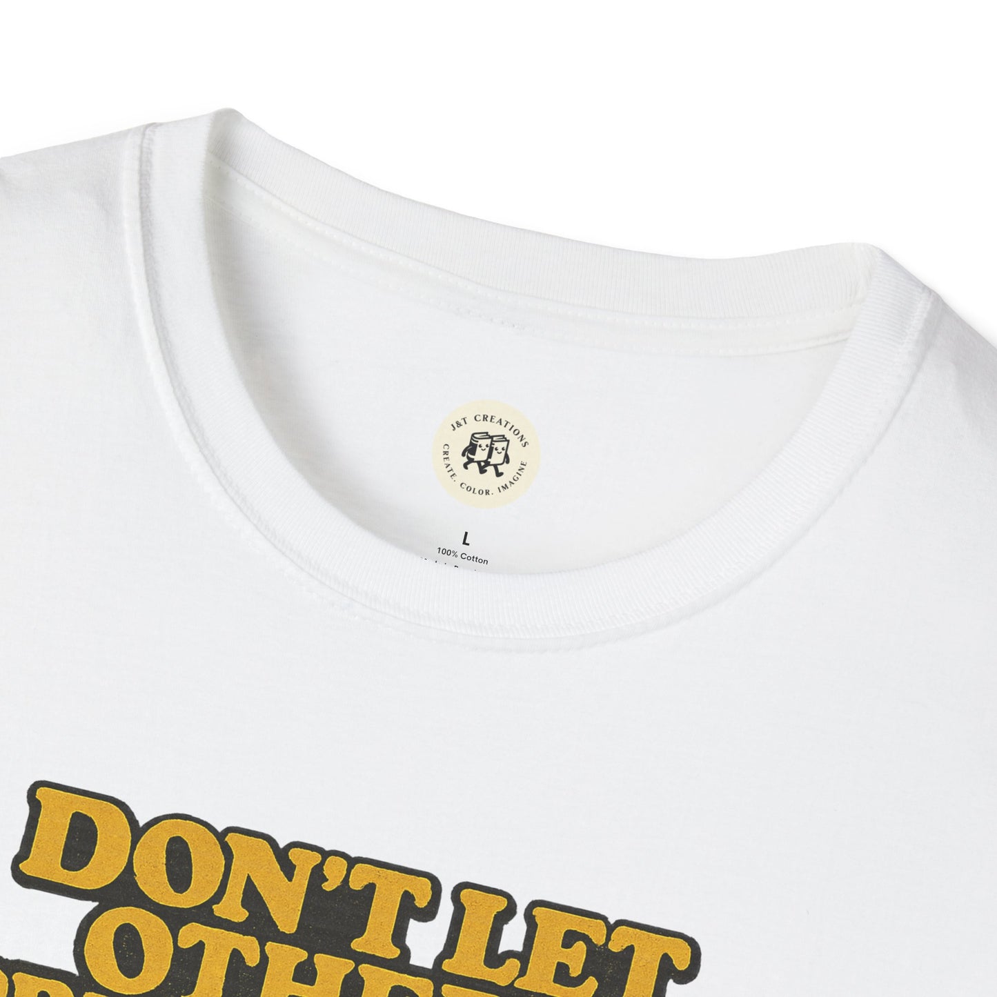 White Lady Macbeth inspirational shirt with bold yellow and black lettering on front by Printify