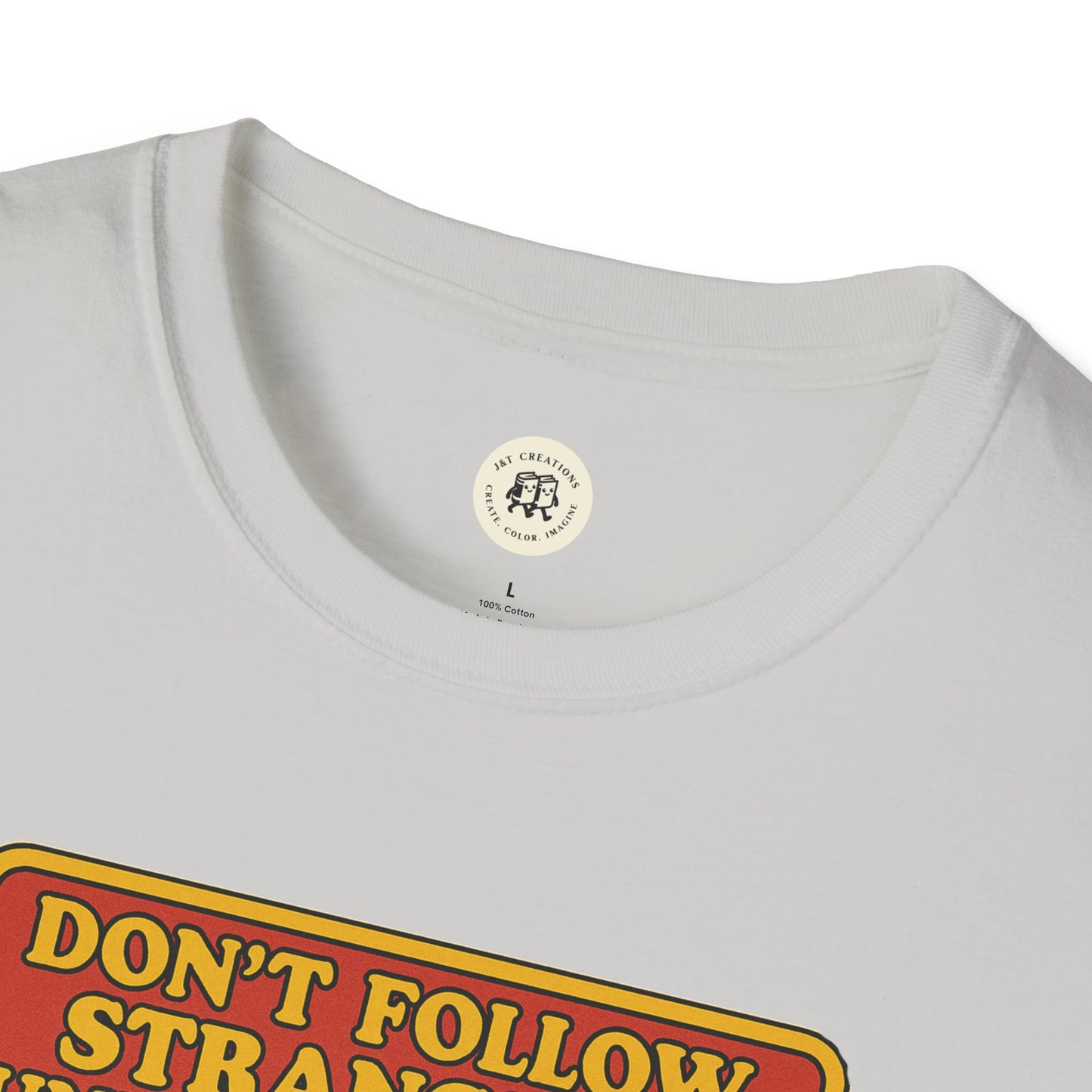 White phantom of the opera t-shirt by Printify with bold graphic text design on front