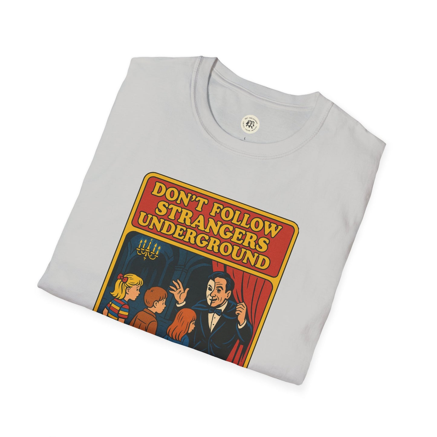 Printify white phantom of the opera t-shirt featuring vintage style illustration and text design
