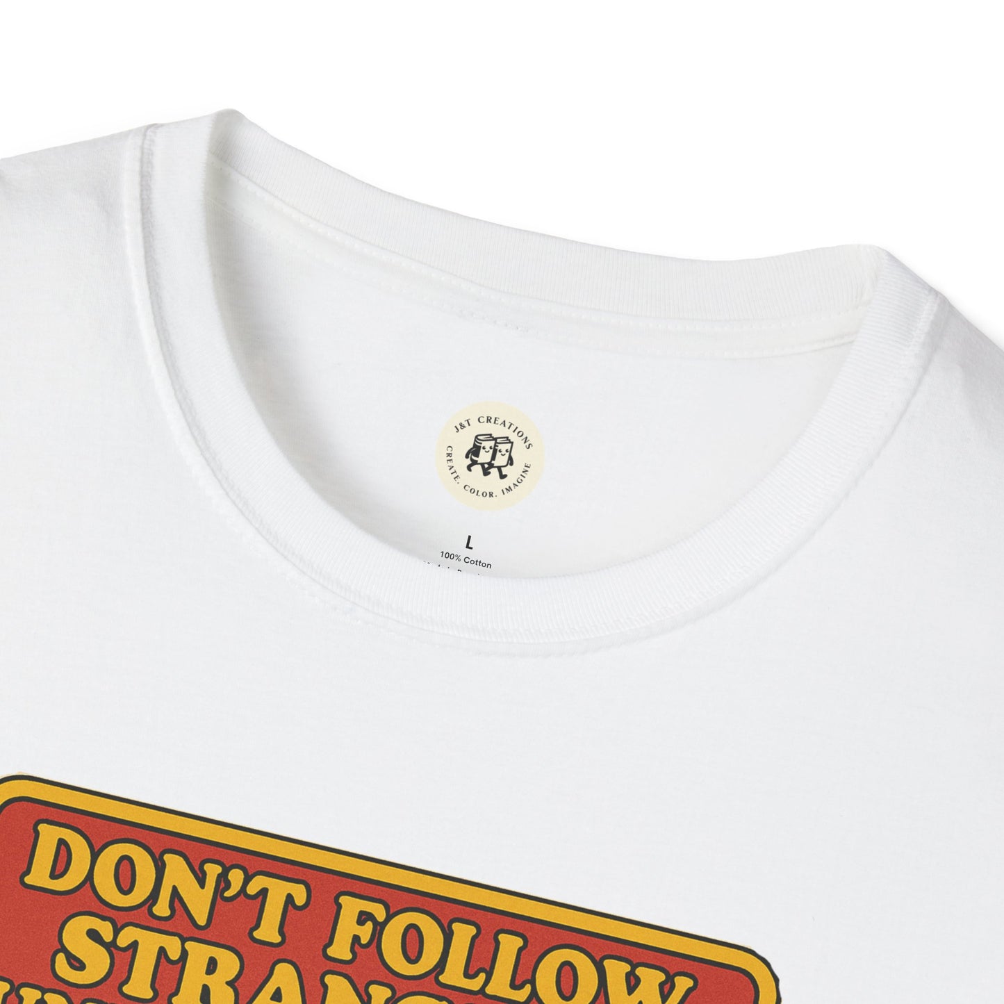 White Printify phantom of the opera t-shirt featuring bold graphic text design on the chest