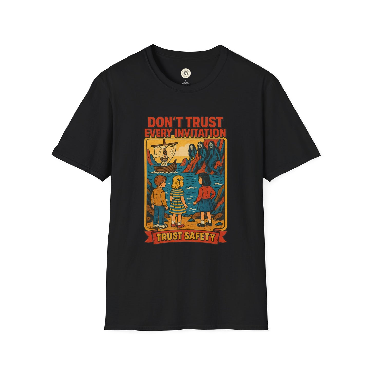 Printify vintage odysseus graphic tee black shirt with colorful ancient Greek myth design
