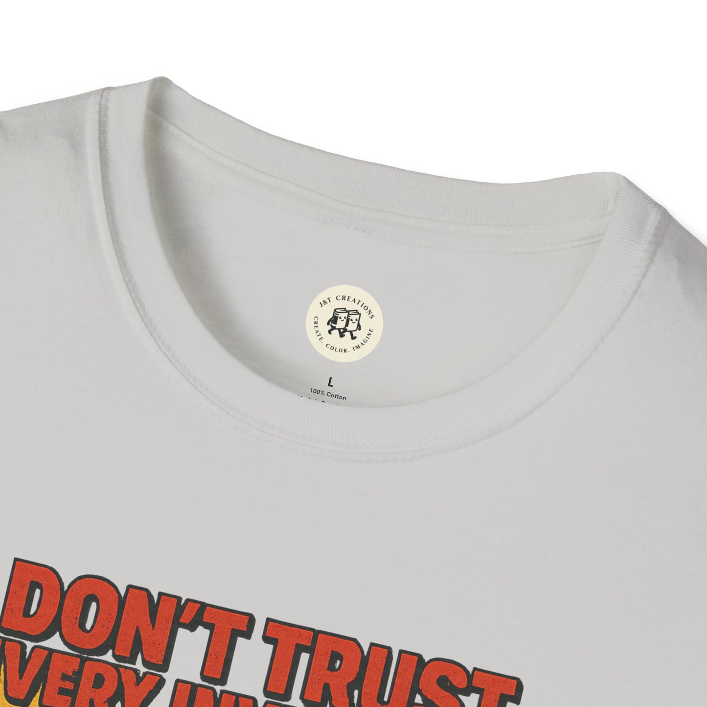 Printify white vintage odysseus graphic tee with bold red and black text design on front