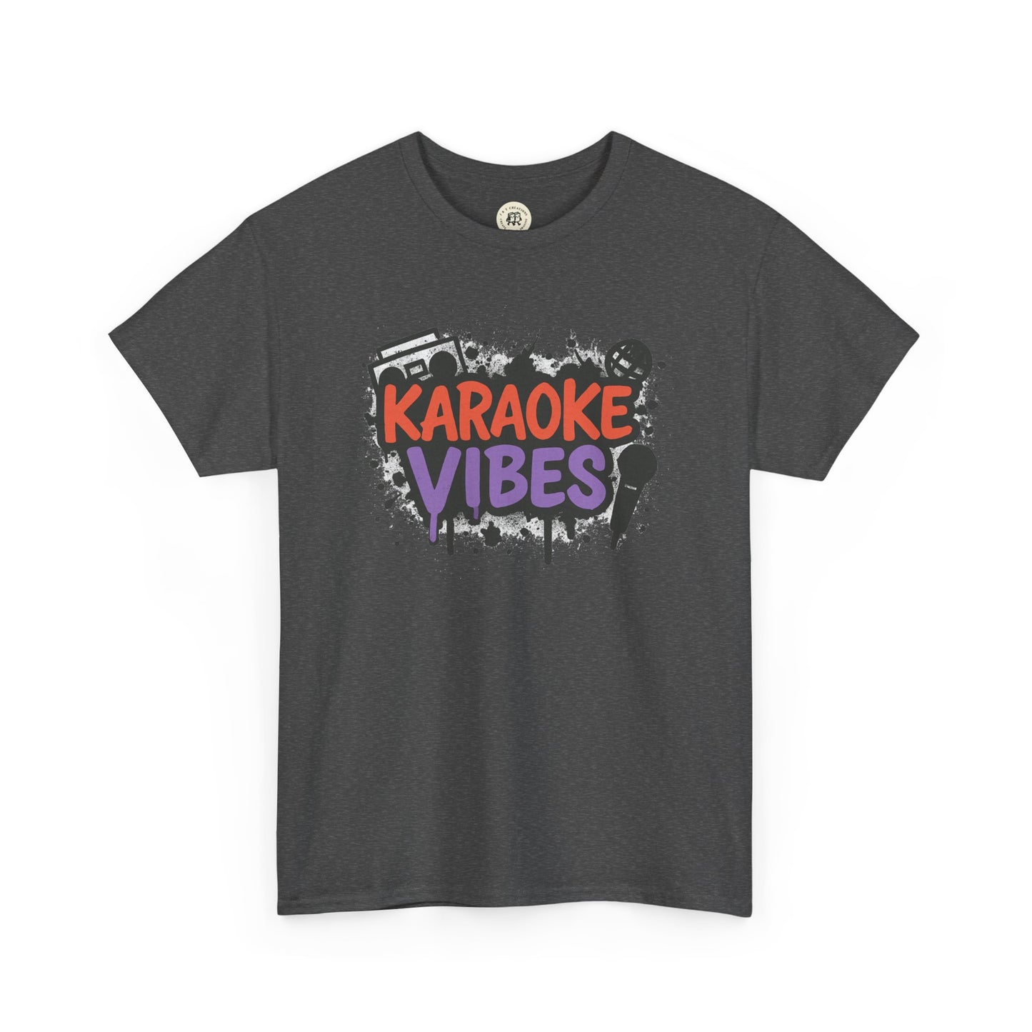 Charcoal karaoke t-shirt for parties with colorful karaoke vibes graphic and microphone design