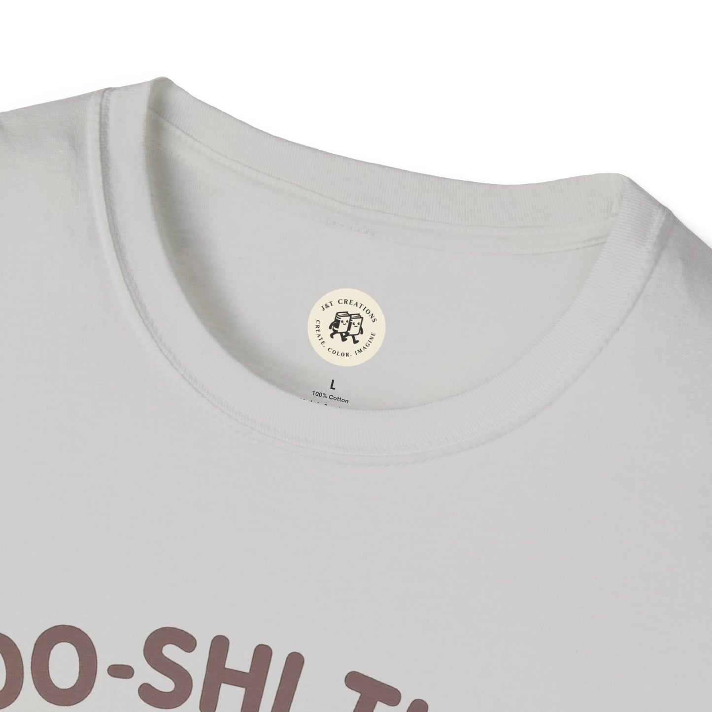 Close-up of white kawaii sushi t-shirt neckline by Printify with soft cotton fabric