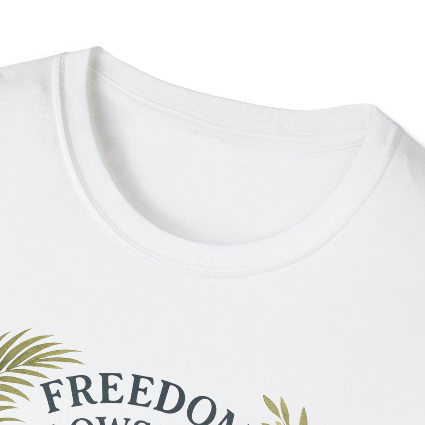 White Printify T-Shirt featuring Key West Lighthouse summer shirt design with palm leaves