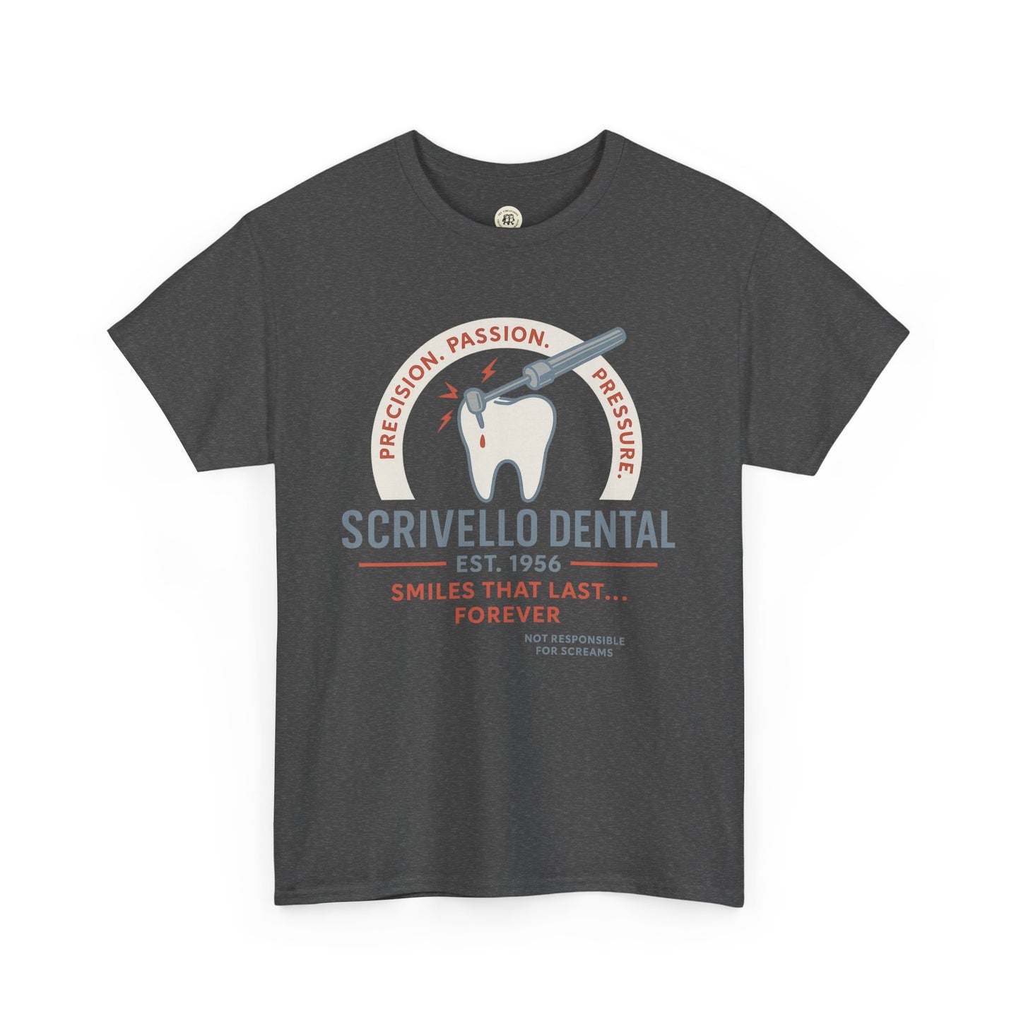 Printify Little Shop of Horrors t-shirt with Scrivello Dental graphic and vintage style design