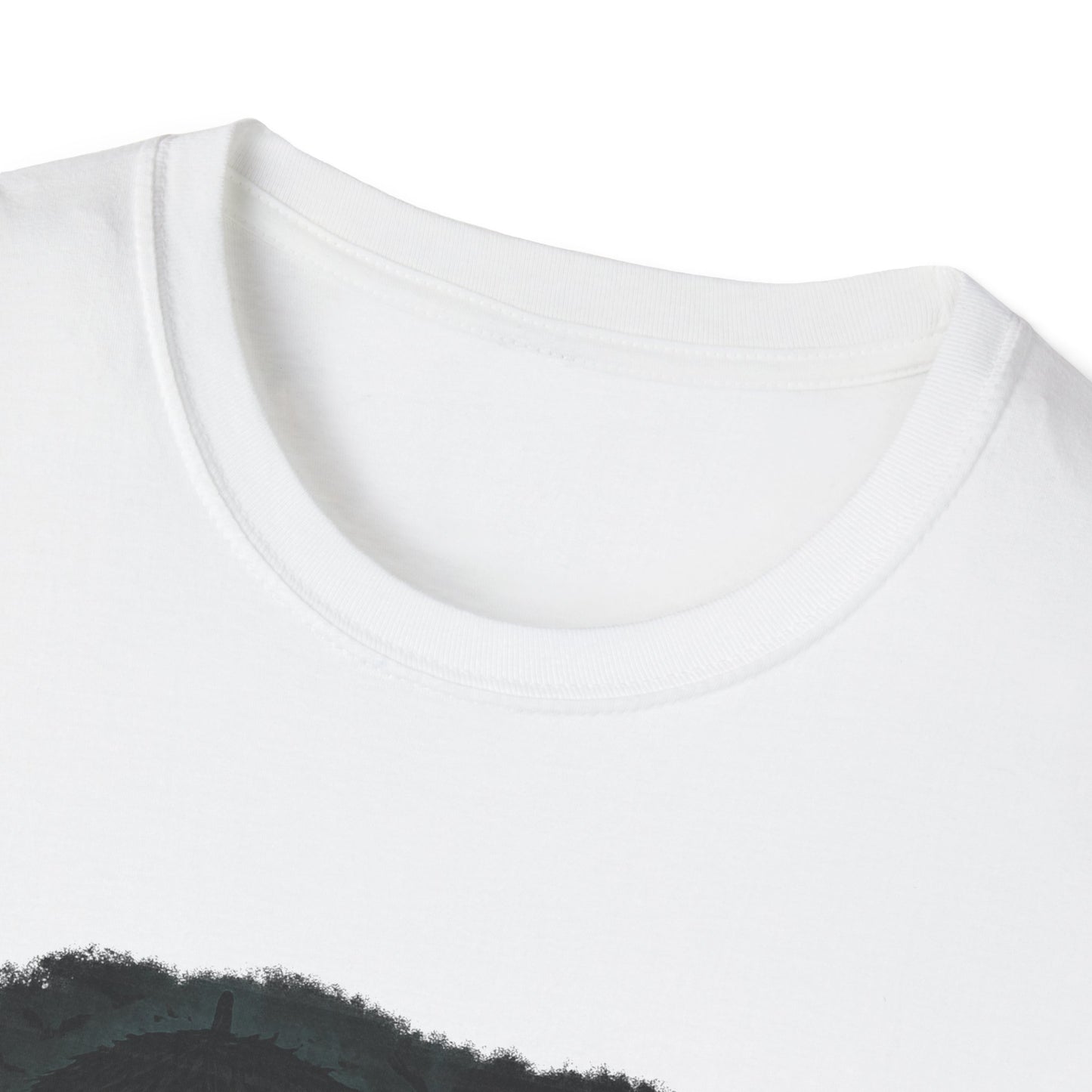 White Printify T-Shirt featuring Mary Poppins inspired art tee design with comfortable round neckline