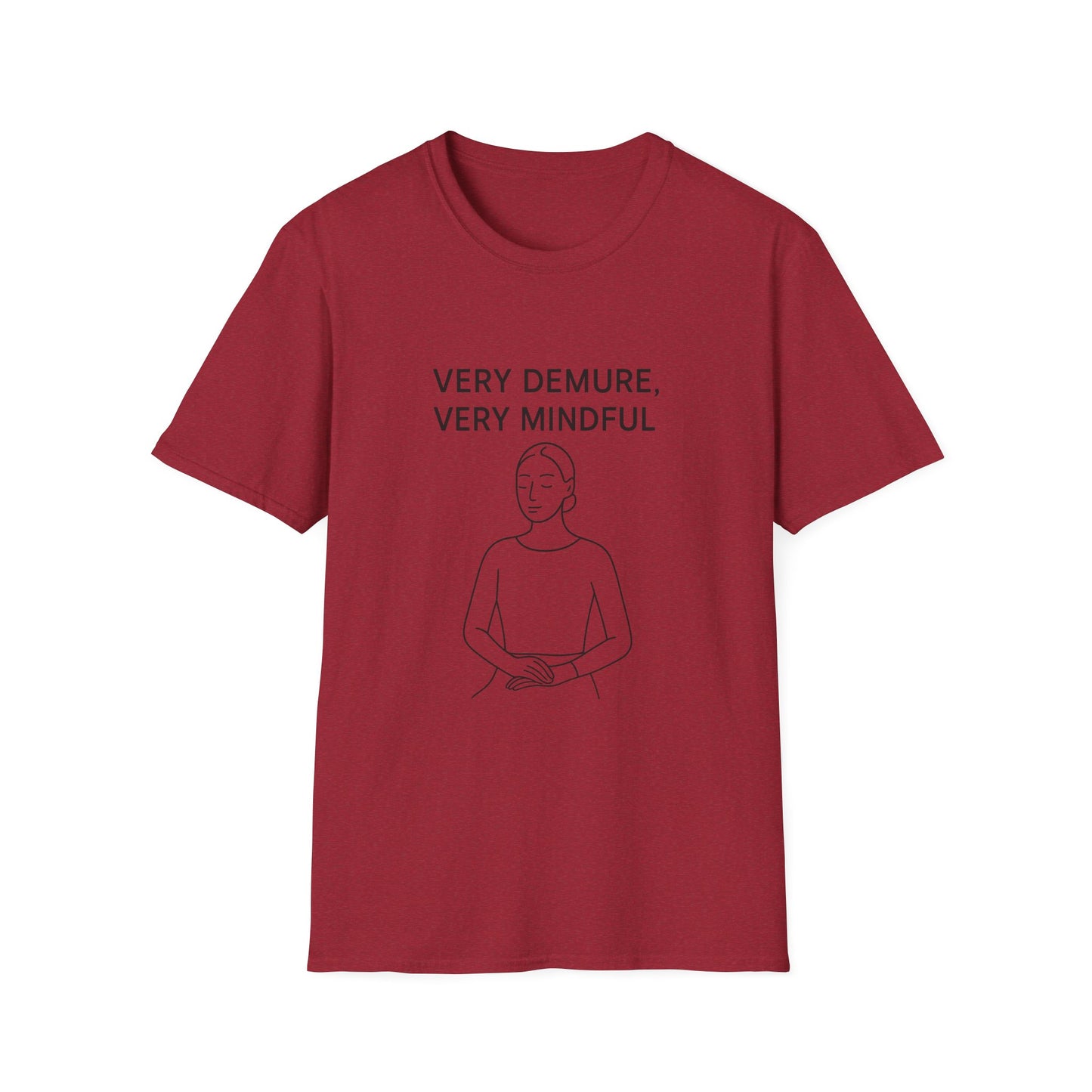 Printify mindfulness graphic t-shirt in red with simple line art and mindful text design