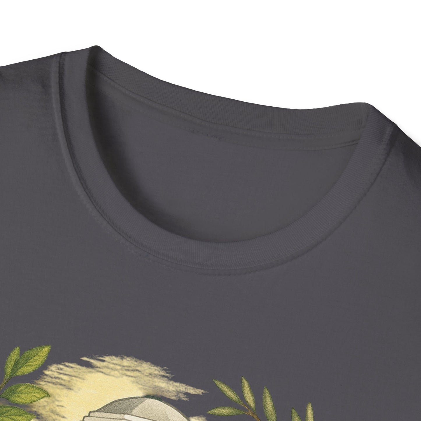 Close-up of neck and upper design on a gray Monticello Lemon Grove t-shirt by Printify