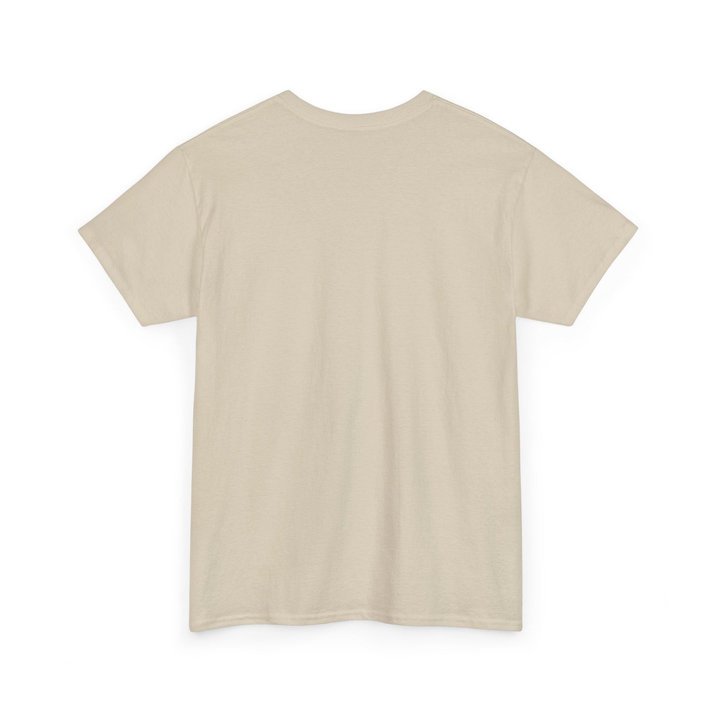 Back view of my precious unisex cotton tee in beige color by Printify with short sleeves and classic fit