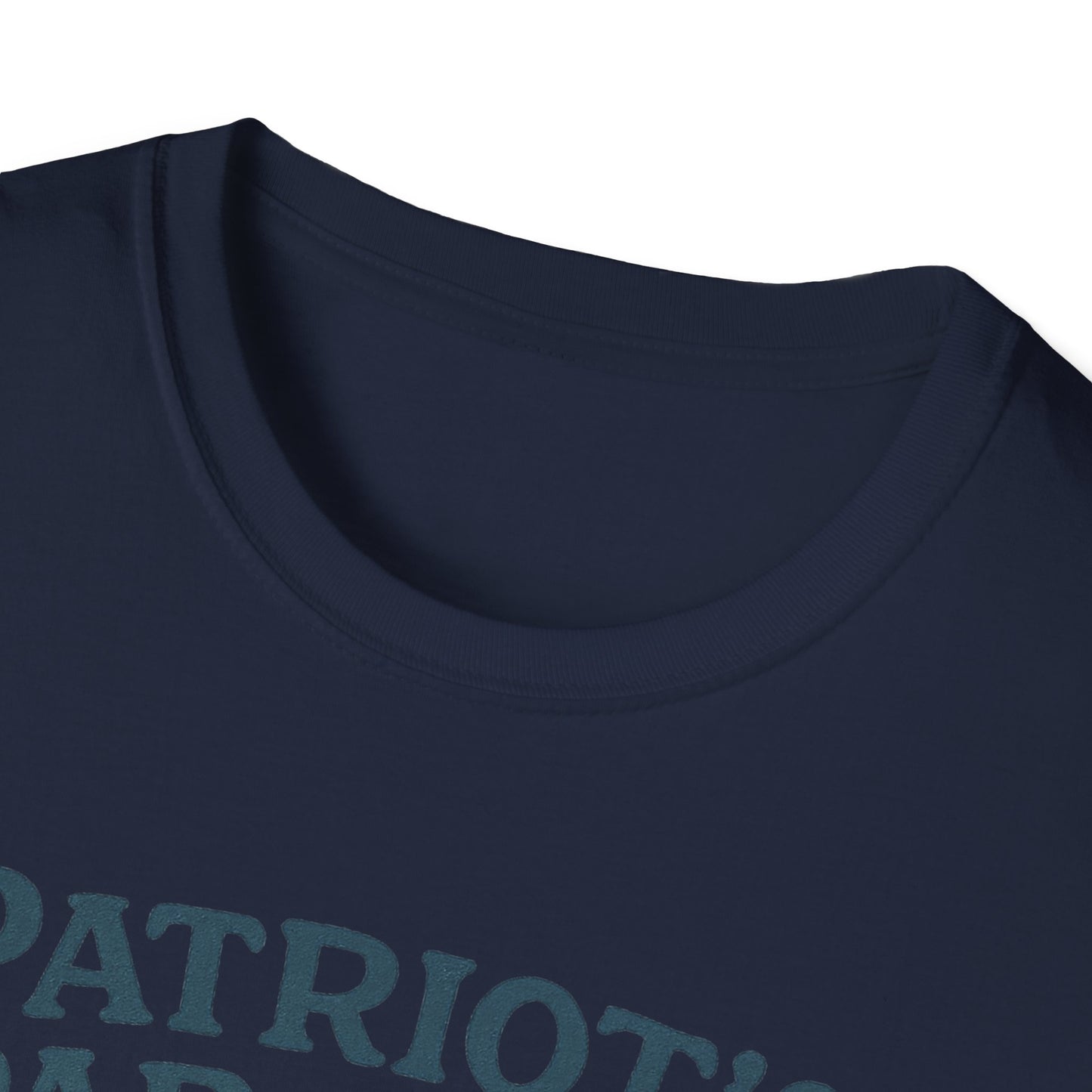 Close-up of navy blue Napa Valley vineyard t-shirt collar and partial text printed on front