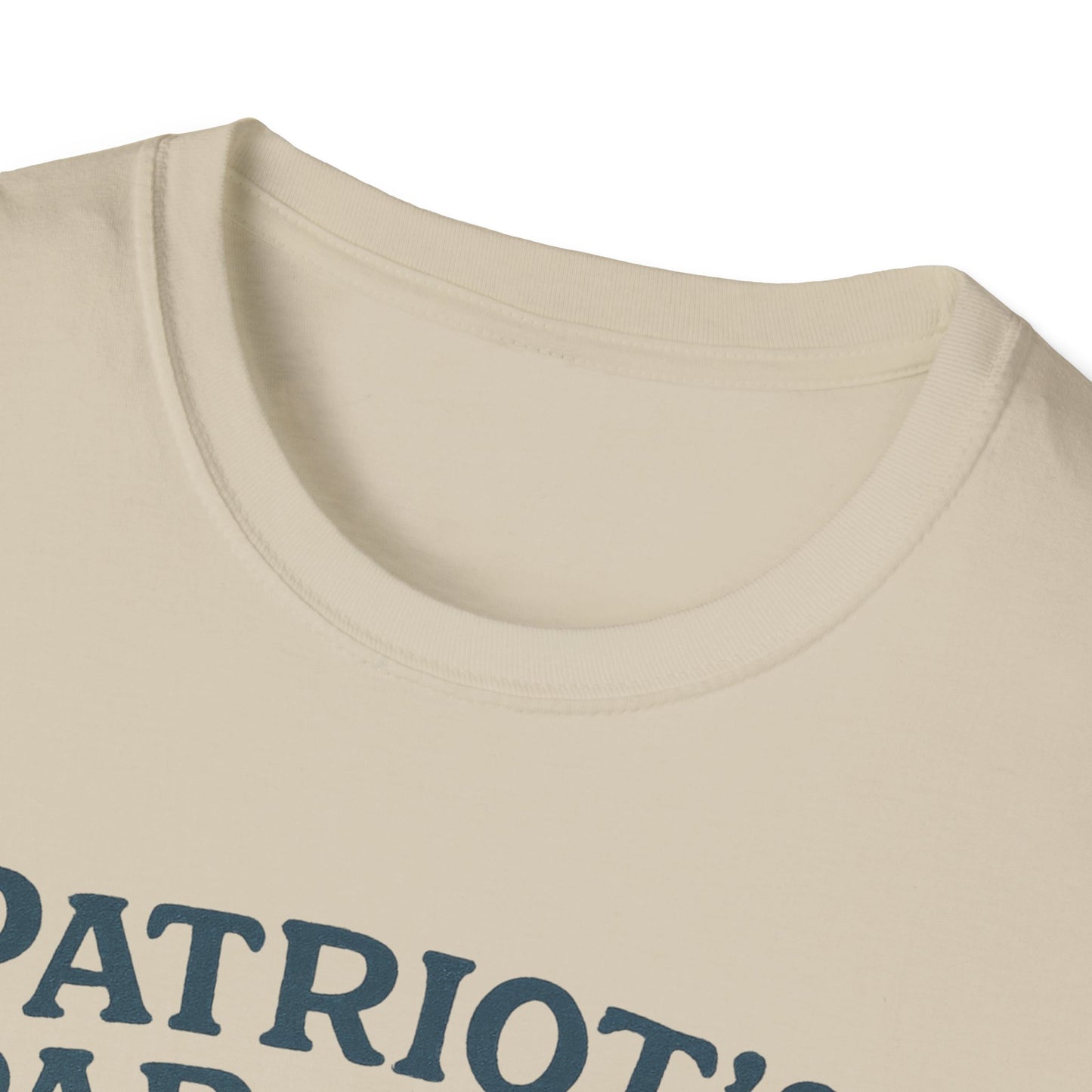 Close-up of beige Napa Valley vineyard t-shirt neckline and partial blue text print by Printify