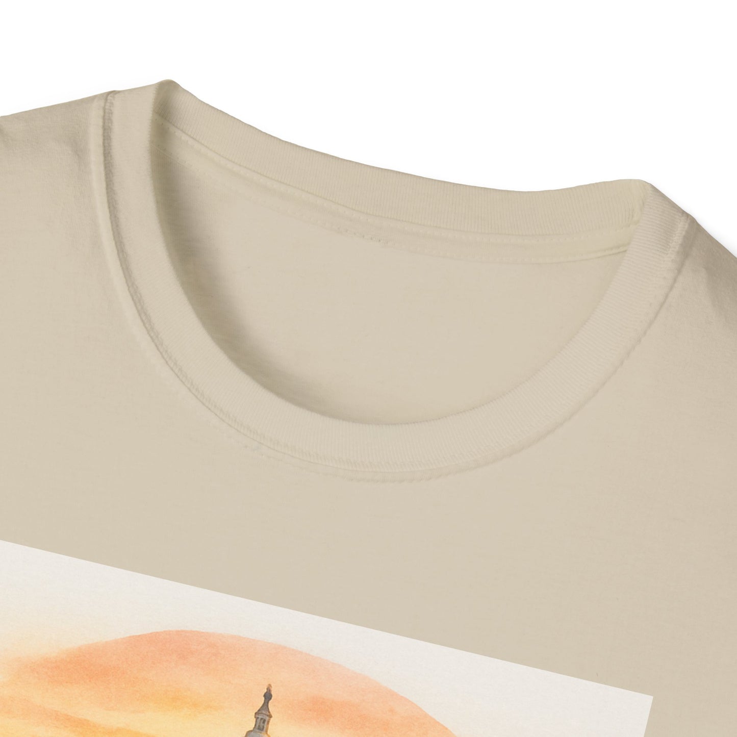 Beige National Mall picnic t-shirt with sunset design printed by Printify