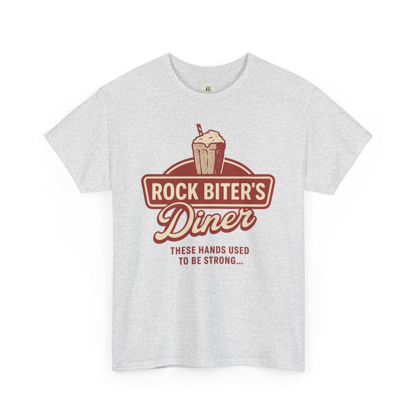 Printify Neverending Story diner t-shirt with Rock Biter's Diner logo and vintage milkshake design