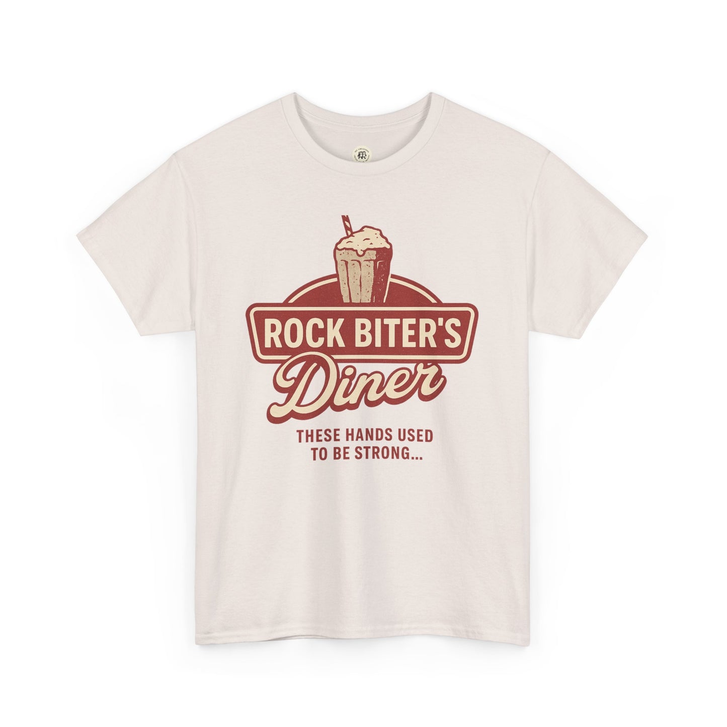 Printify Neverending Story diner t-shirt with Rock Biter's Diner vintage graphic and text on white