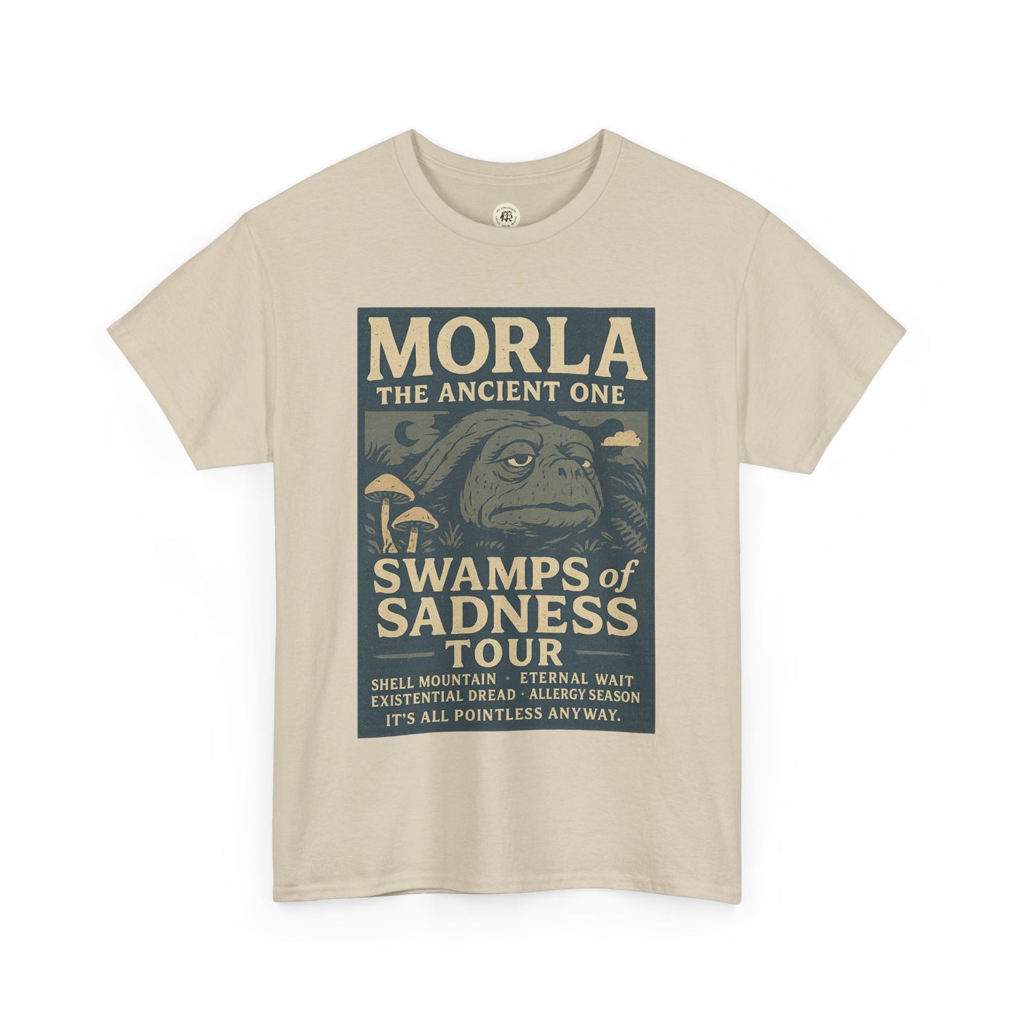 Beige Neverending Story Morla t-shirt with vintage Swamps of Sadness Tour graphic print