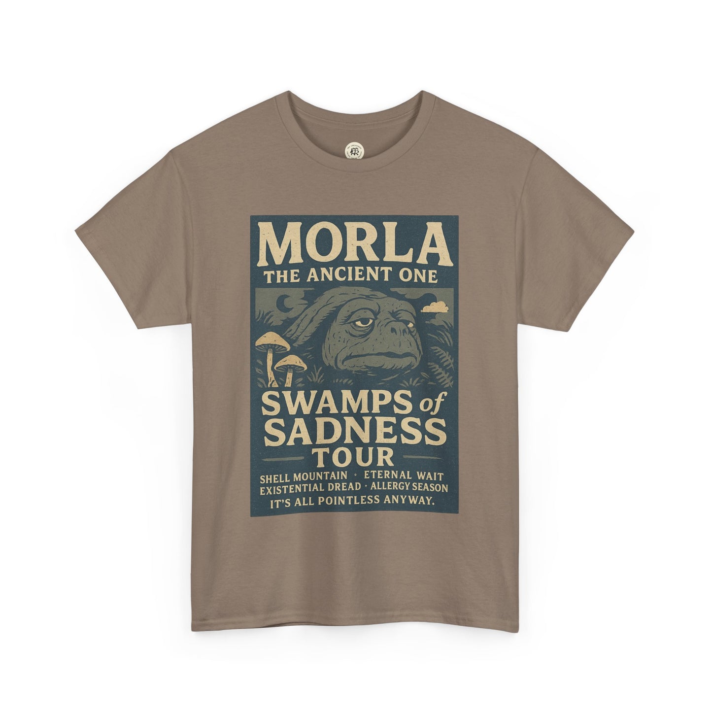Printify Neverending Story Morla t-shirt featuring Morla the Ancient One design with Swamps of Sadness Tour print