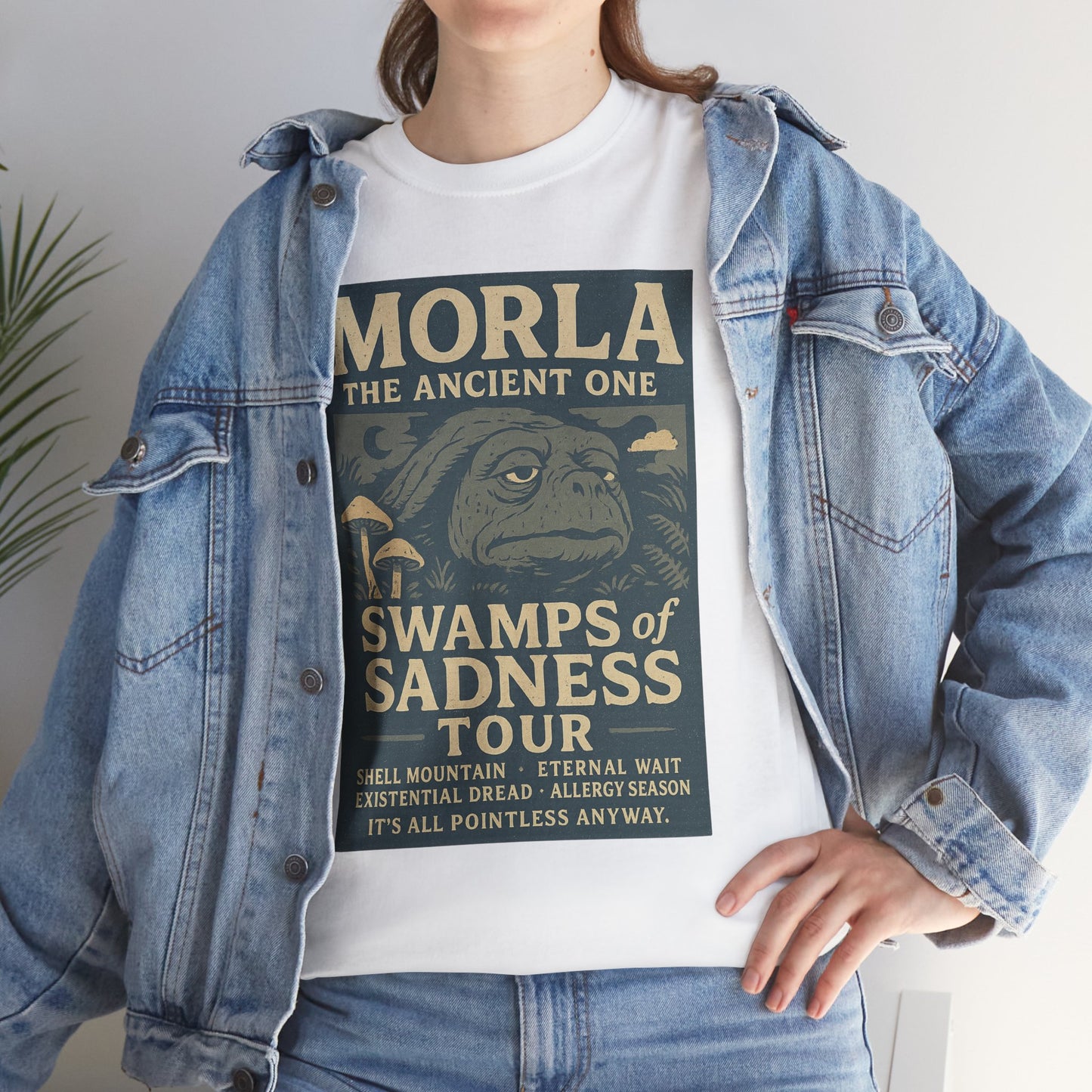 Neverending Story Morla t-shirt featuring vintage Morla the Ancient One design with swamps of sadness tour print