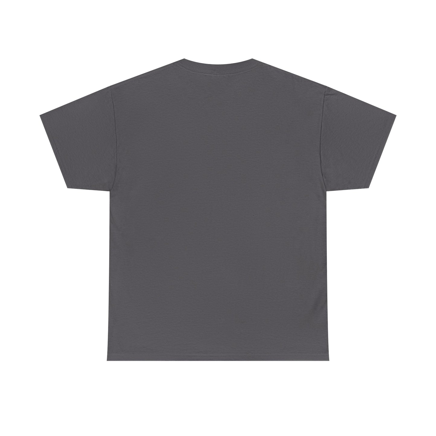Back view of plain dark gray Printify t-shirt for Ozzy Osbourne bat guitar t-shirt