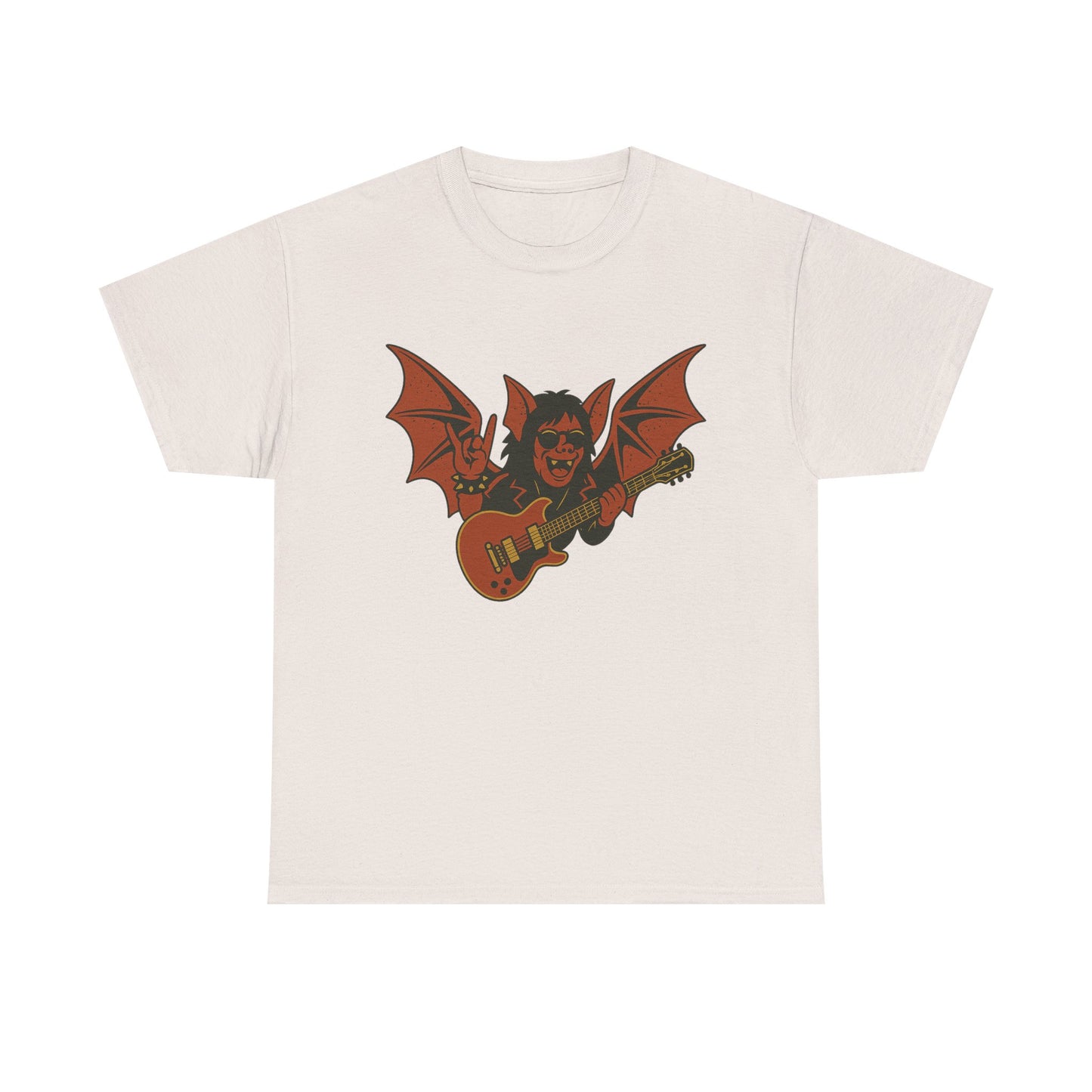Ozzy Osbourne bat guitar t-shirt in white with graphic of bat wings and guitar on front