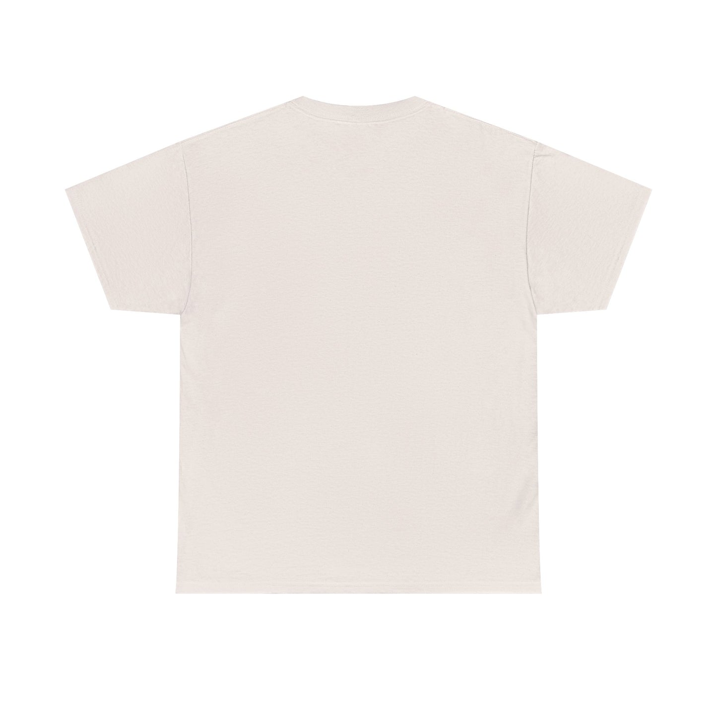 Plain white T-shirt back view on white background for Ozzy Osbourne bat guitar t-shirt