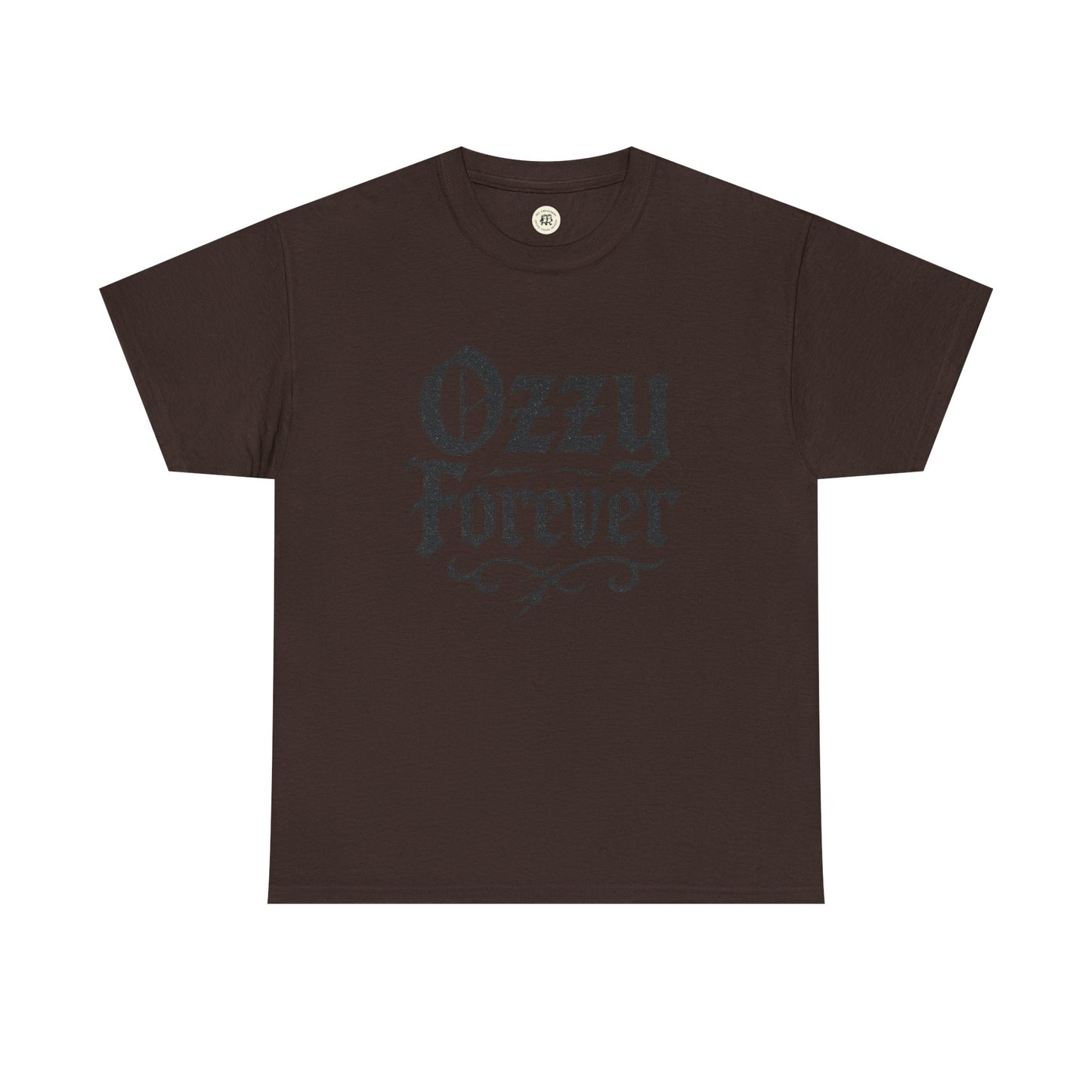 Black Ozzy Osbourne tribute shirt with Ozzy Forever text printed, available from Printify