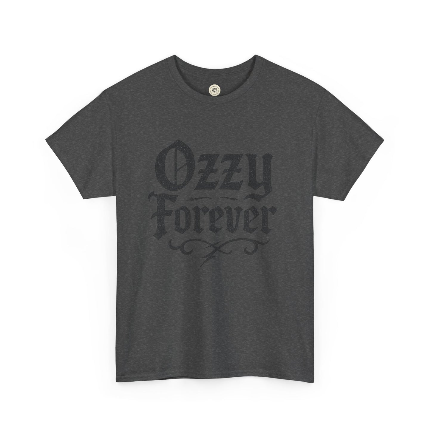 Black Printify Ozzy Osbourne tribute shirt with Ozzy Forever gothic text design
