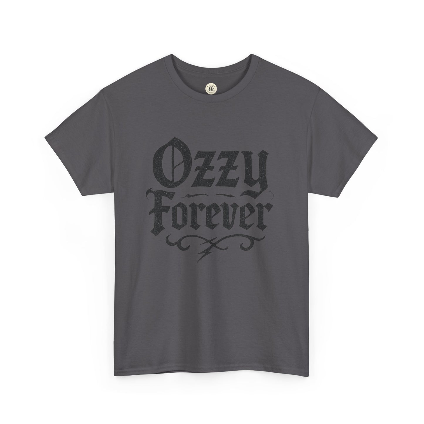 Printify gray Ozzy Osbourne tribute shirt with Ozzy Forever gothic text design