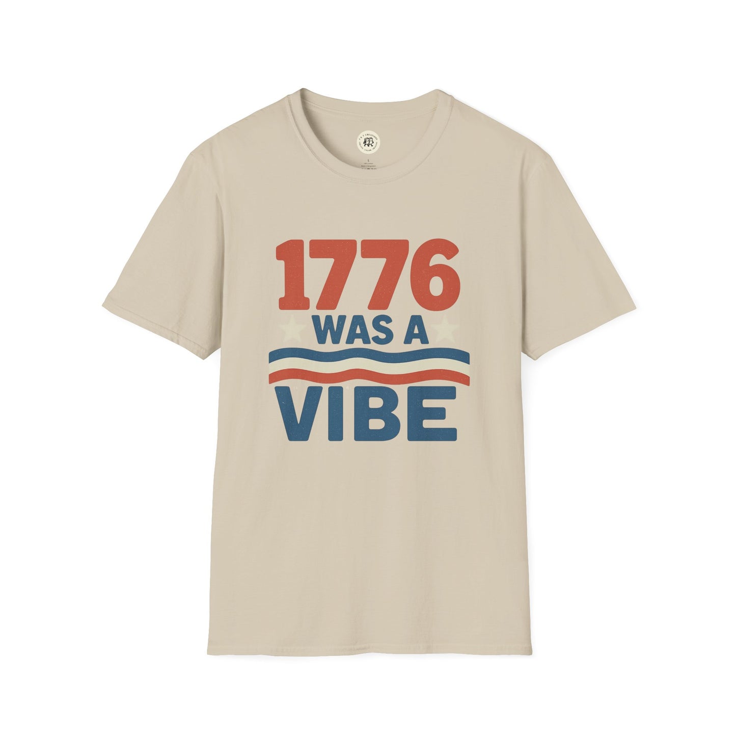 Beige patriotic 4th of July shirt with 1776 was a vibe text and red blue design