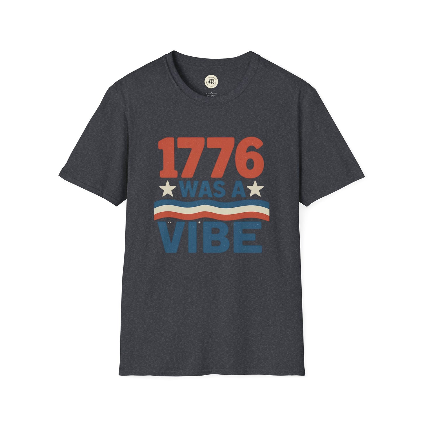 Printify patriotic 4th of July shirt with 1776 was a vibe text and red white blue design