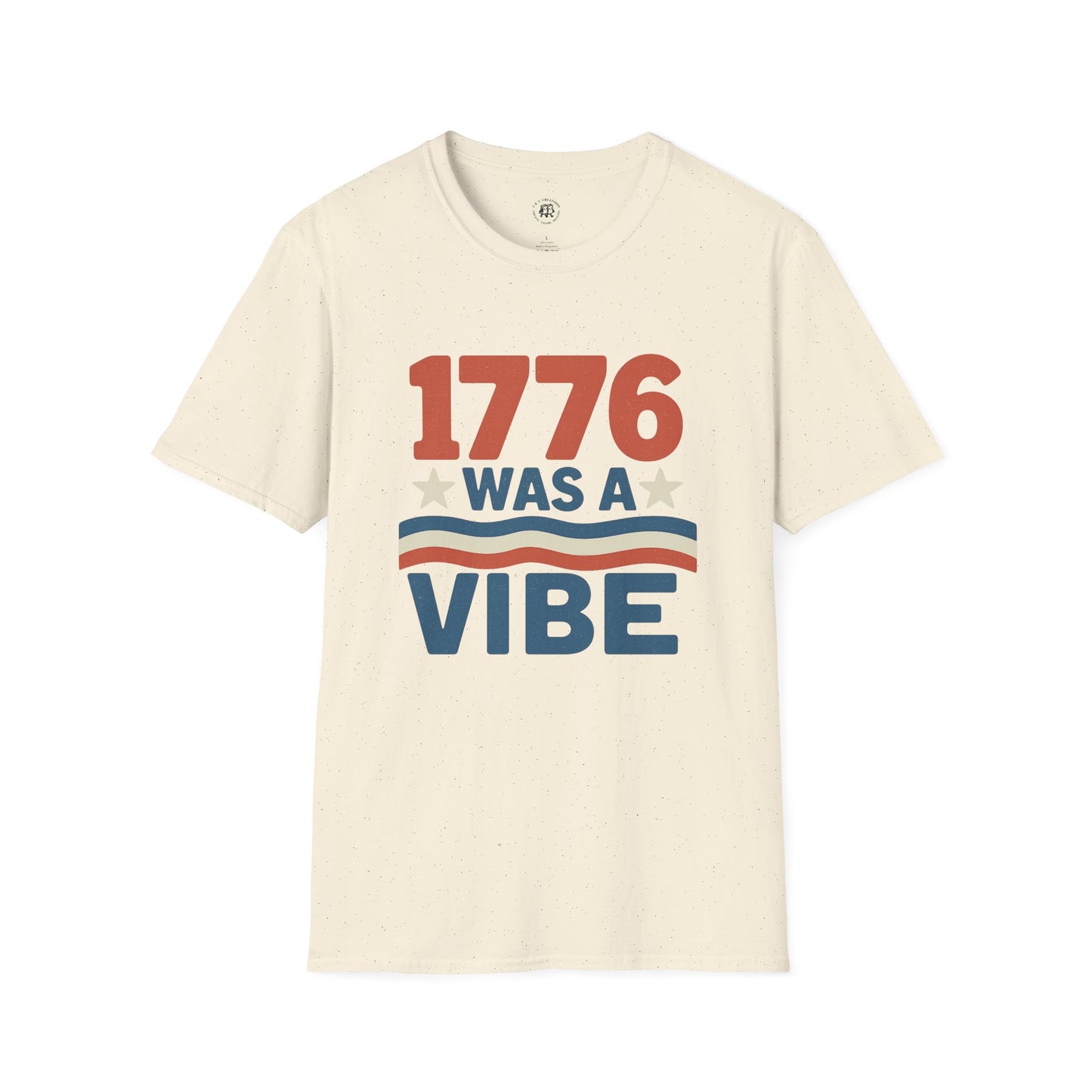 Printify patriotic 4th of July shirt with 1776 was a vibe text in red and blue on cream tee