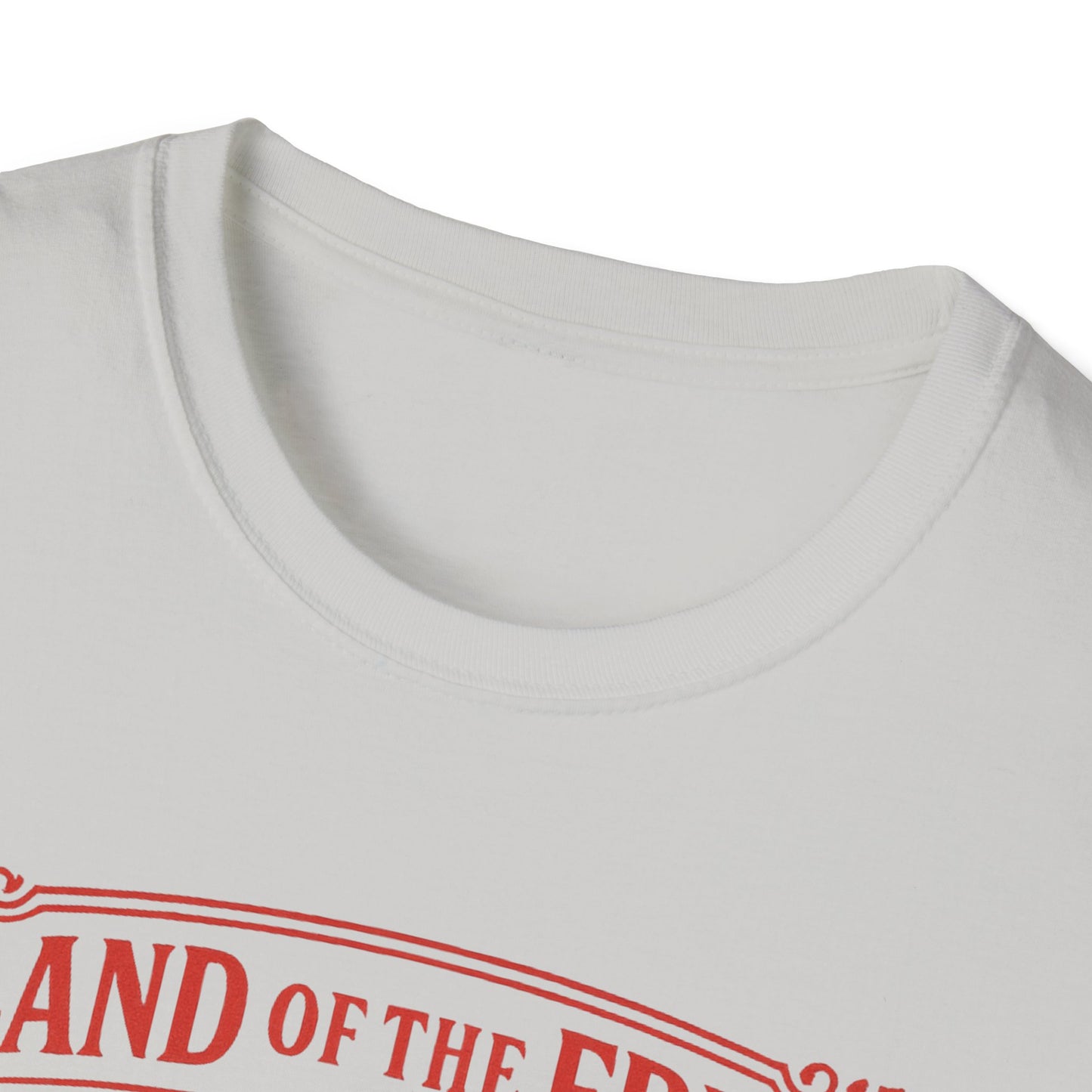 Printify white patriotic eagle t-shirt featuring red text design with a classic crew neck