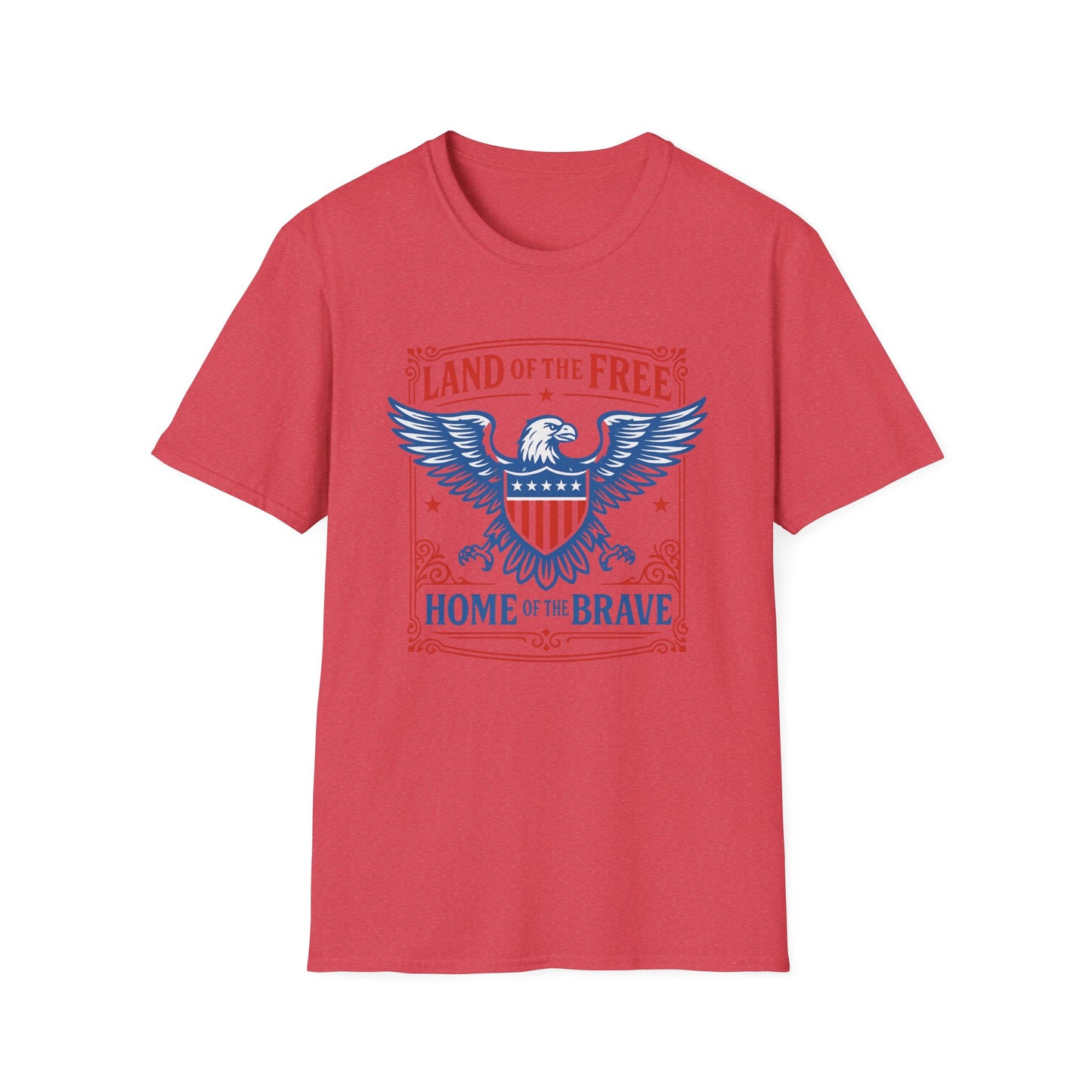 Red patriotic eagle t-shirt with Land of the Free and Home of the Brave graphic design