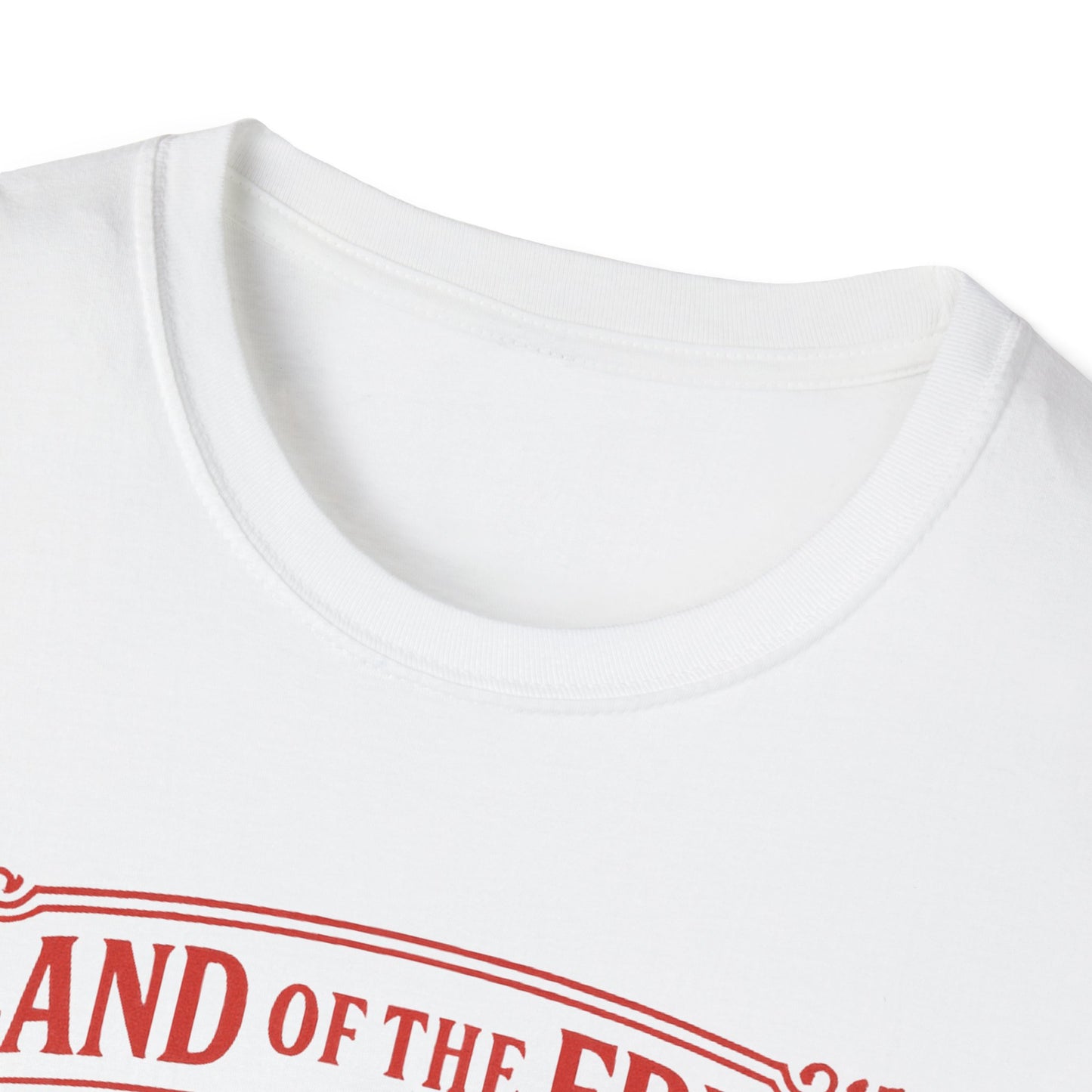 White patriotic eagle t-shirt by Printify with round neckline and red graphic text design