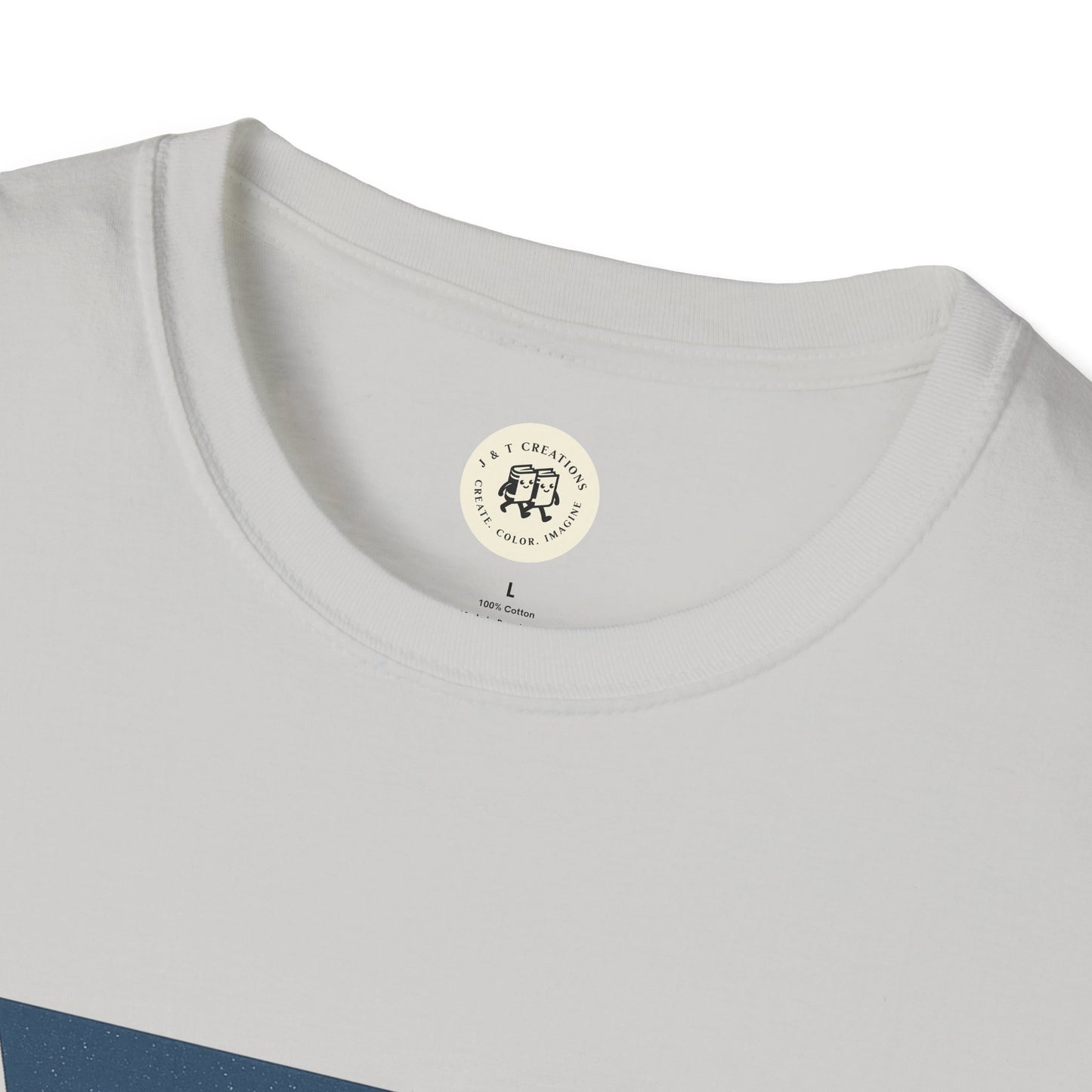 Close-up of white Pennsylvania keystone USA t-shirt neckline by Printify with soft cotton fabric